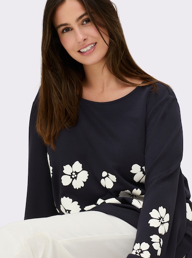sheego Sweatshirt - diepblauw/champagne bedrukt