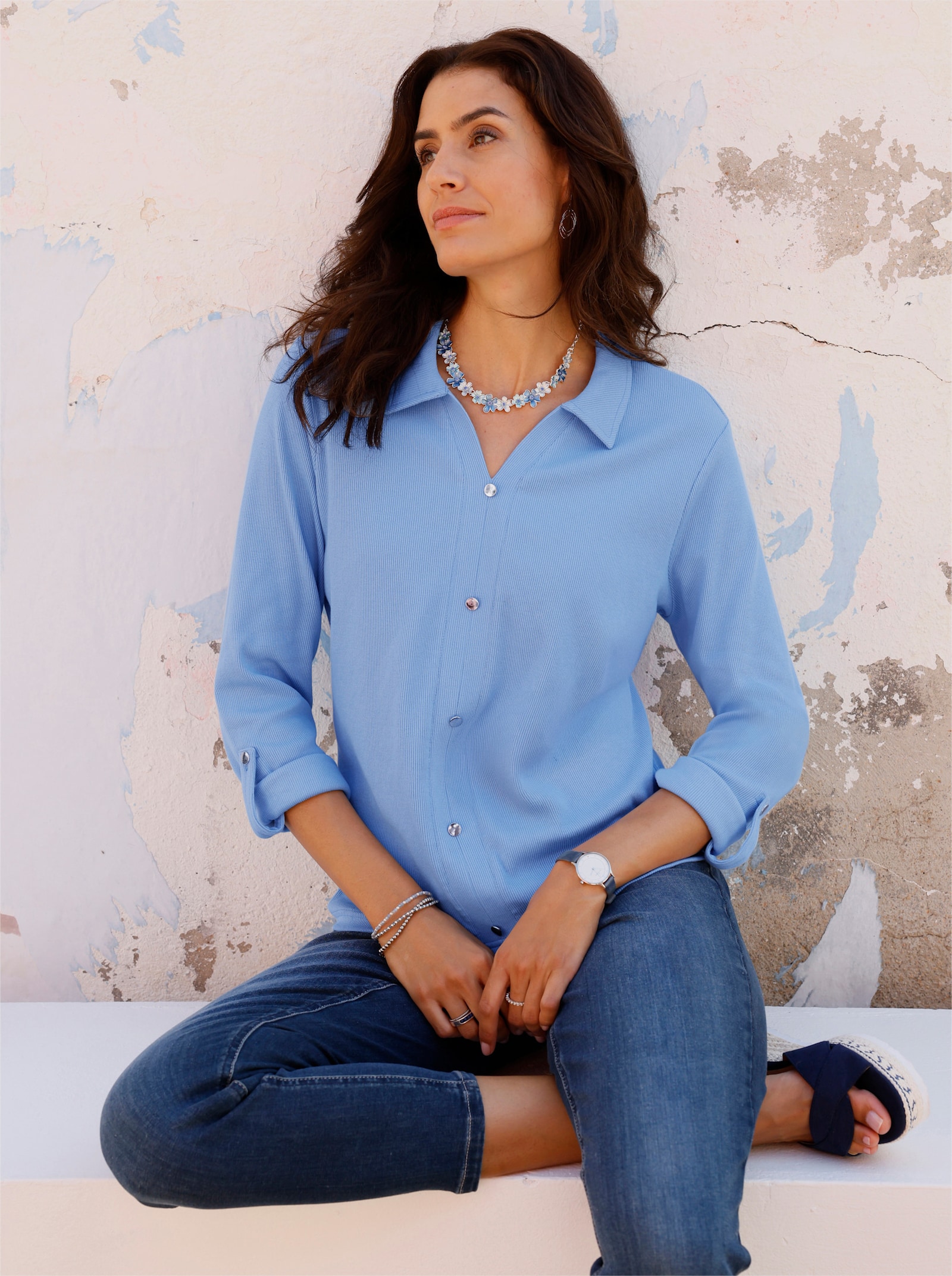 Poloshirt mir Zierknopfleiste - himmelblau