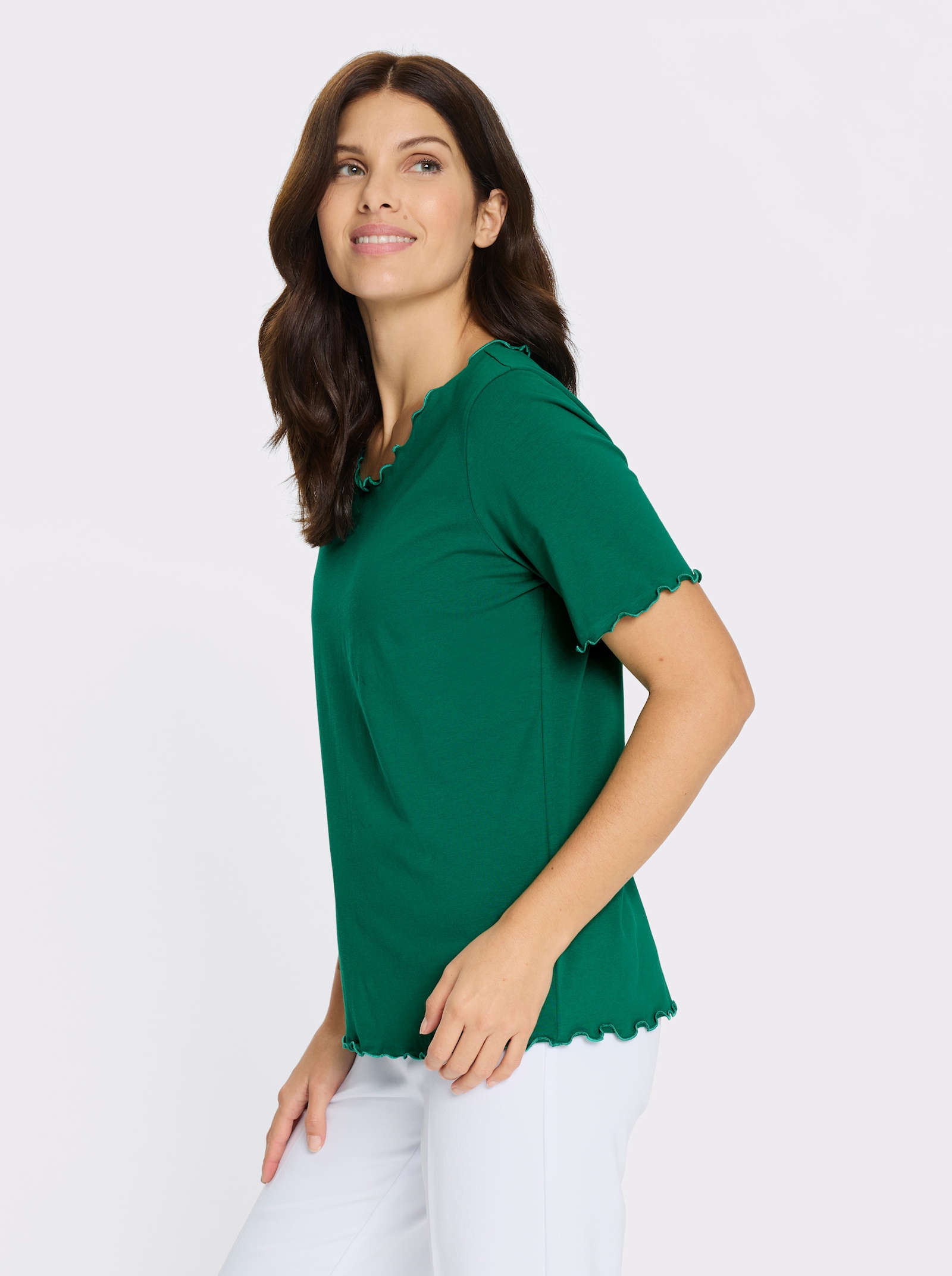 Shirt met korte mouwen en golvende boorden - groen