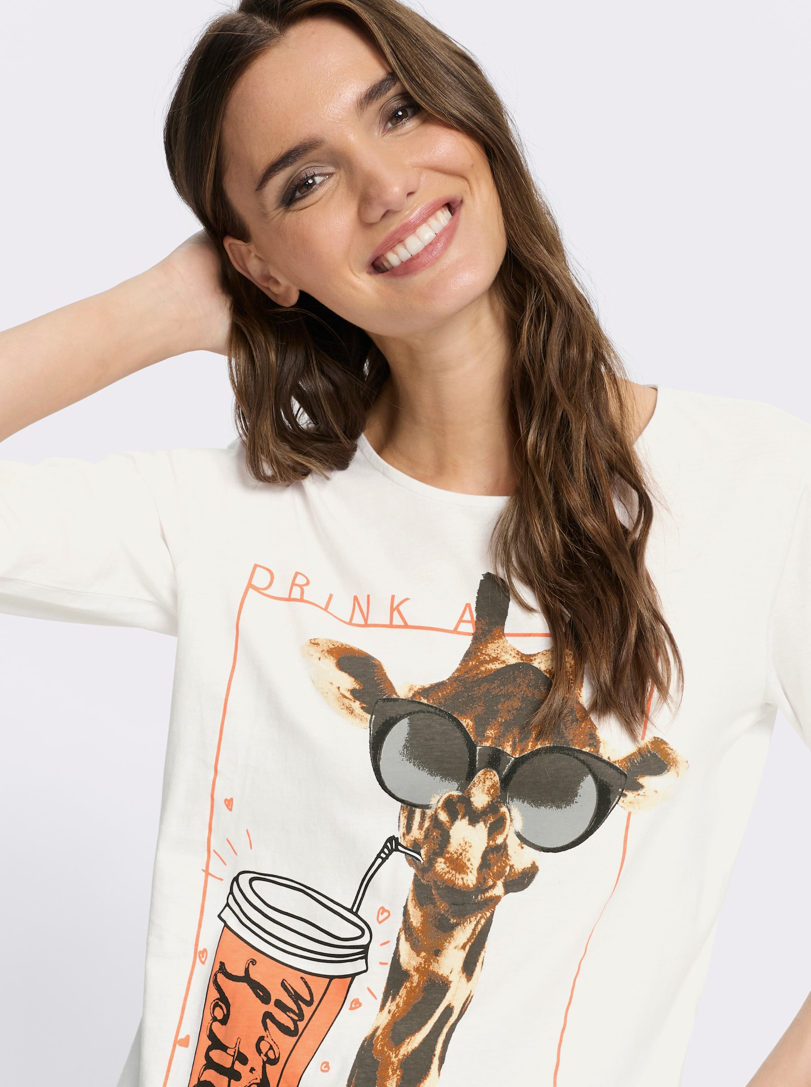 Rundhalsshirt mit Giraffen-Print - weiß-orange