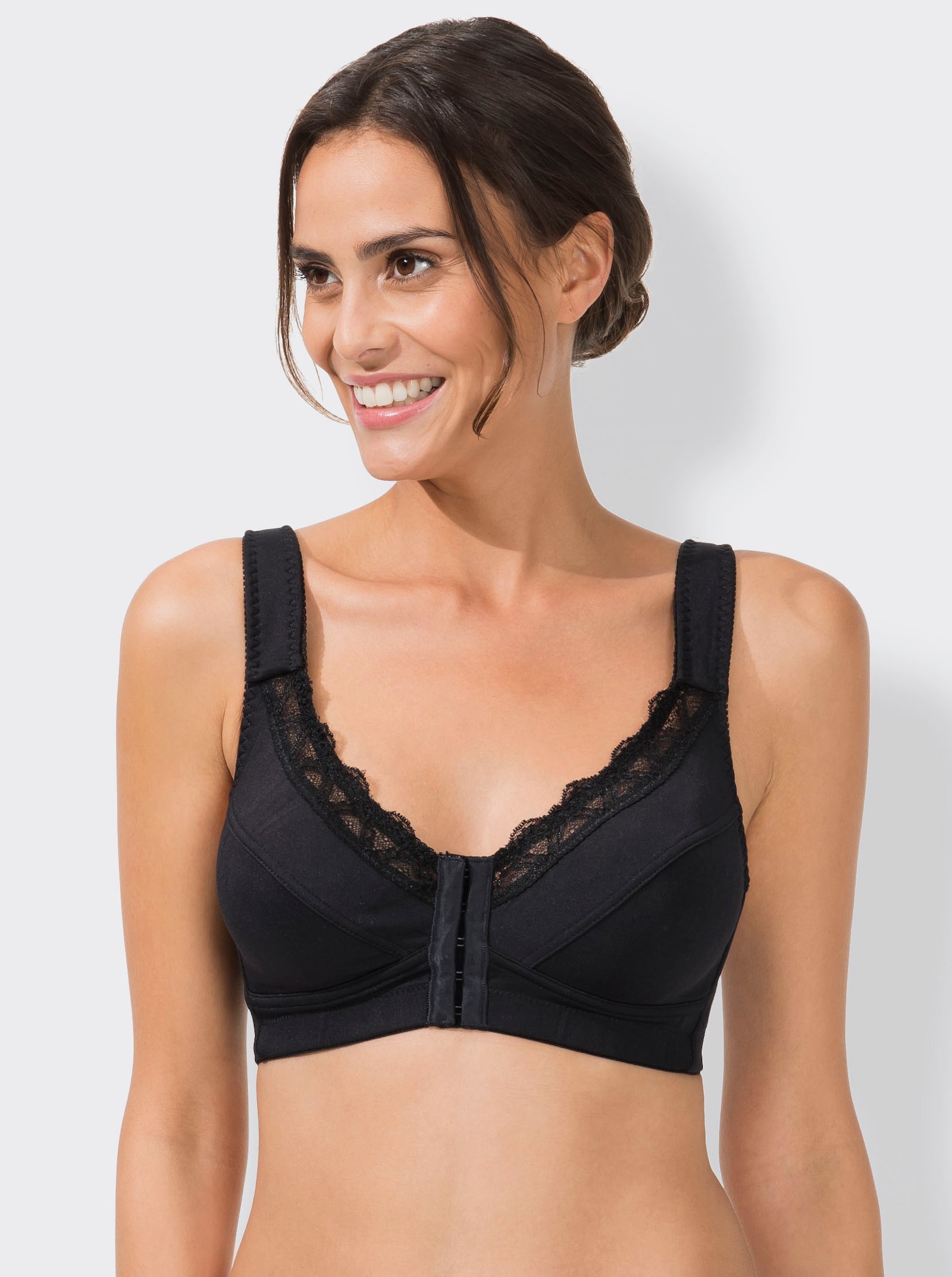 wäschepur Vorderverschluss-BH ohne Bügel mit Stretch-Spitze - schwarz