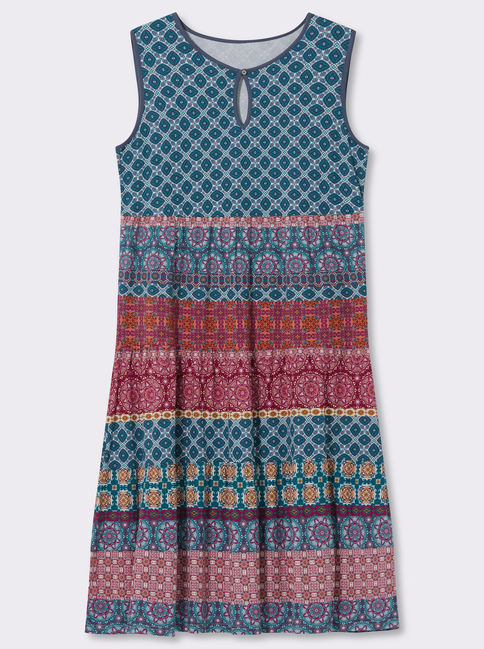 Stufenkleid mit Ornament-Druck - jeansblau-kirsche-bedruckt