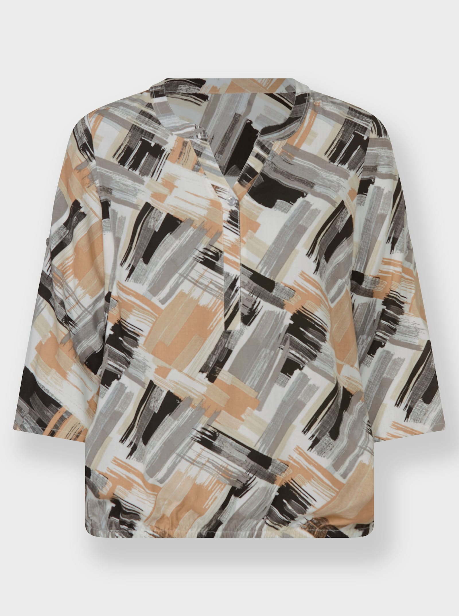 Schlupfbluse mit elastischem Saum - ecru-schwarz-bedruckt