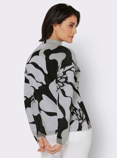 Jacquard-Pullover - schwarz-ecru-gemustert