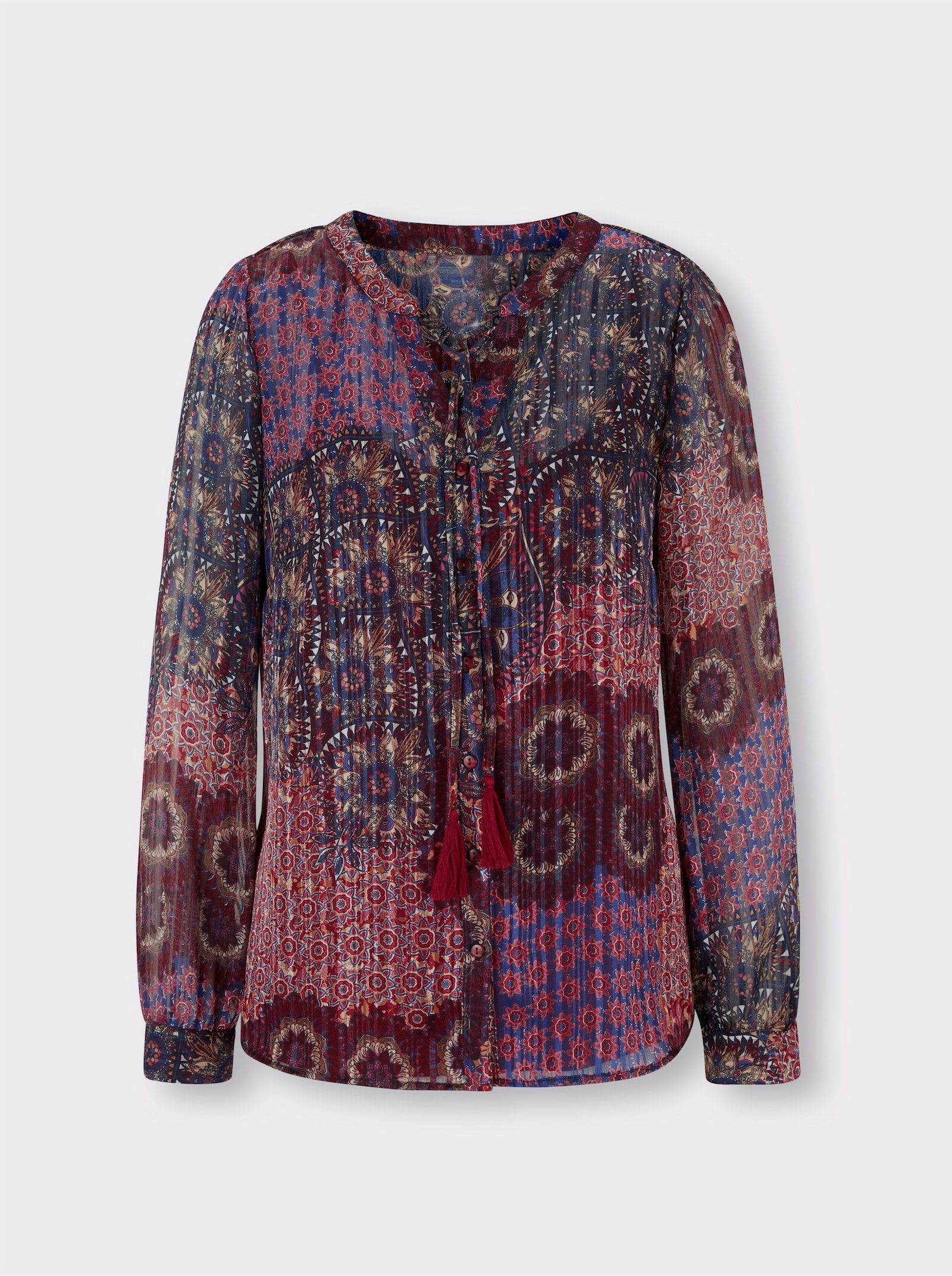 heine Druckbluse mit Quaste am Ausschnitt - kirsche-bedruckt