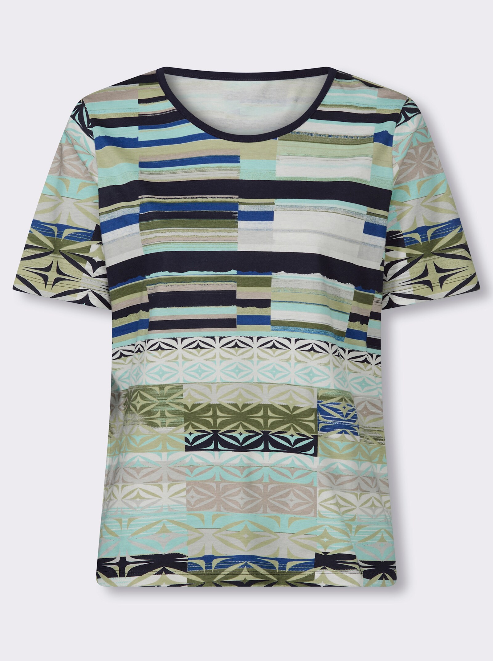 Kurzarmshirt mit grafischem Druck - khaki-sesam-bedruckt