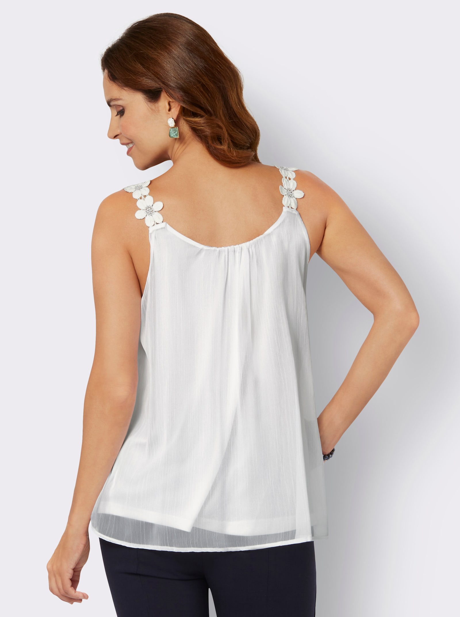 Blusentop mit Trägern aus Spitze - ecru