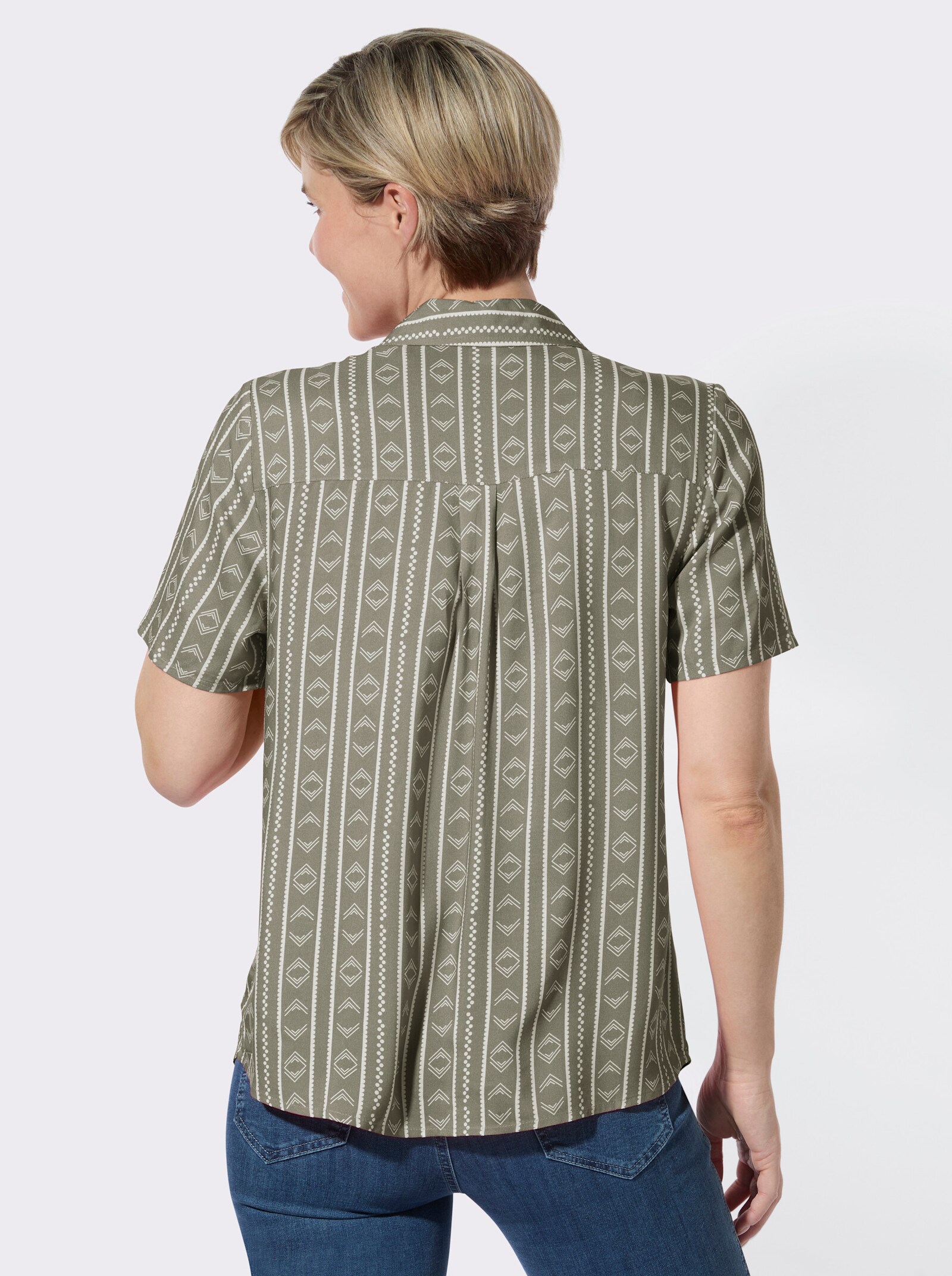 Gestreifte Bluse aus reiner Viskose - khaki-ecru-gestreift
