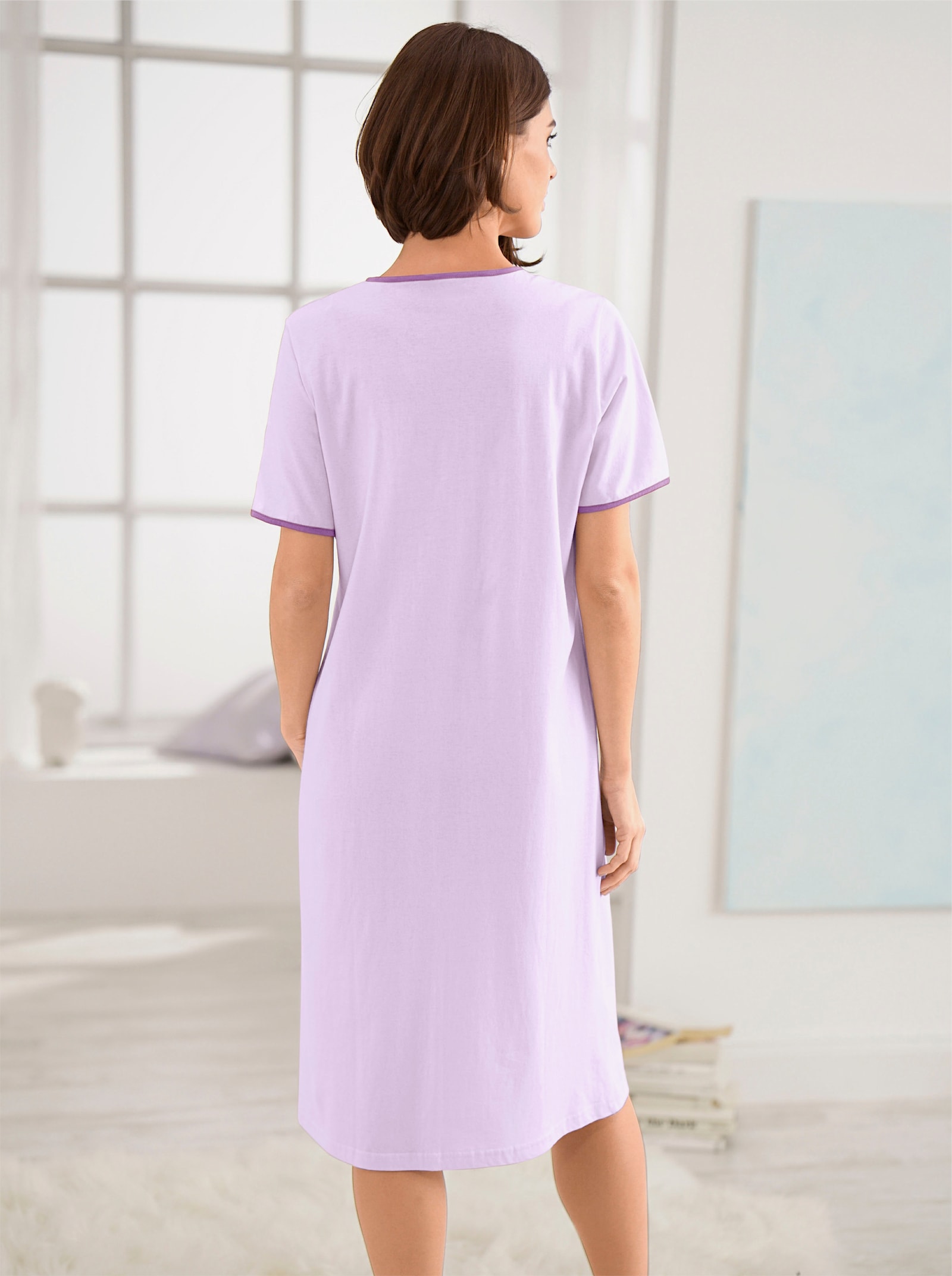 Ascafa Kortärmade nattlinnen i dubbelpack, enkelstickad trikå - lila + lila tryck