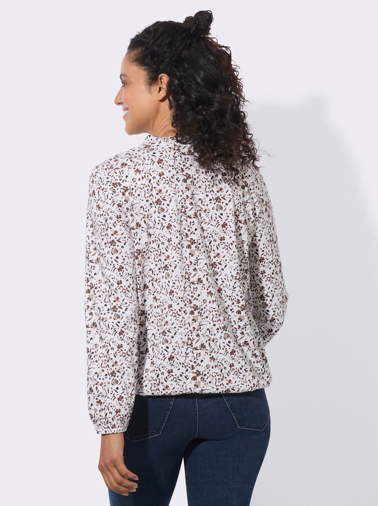Langarmshirt mit Gummibündchen - ecru-rotbraun-bedruckt