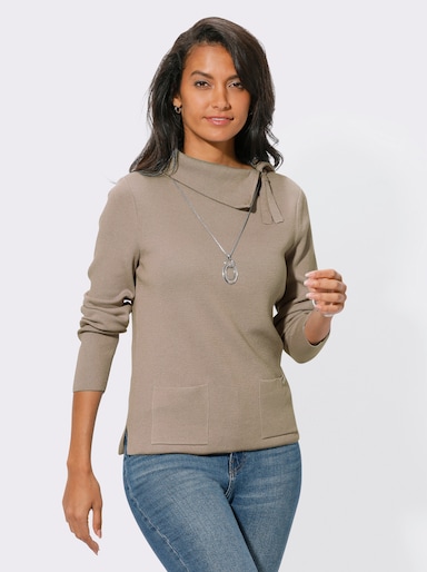 Langarm-Pullover mit 2 Taschen - beige