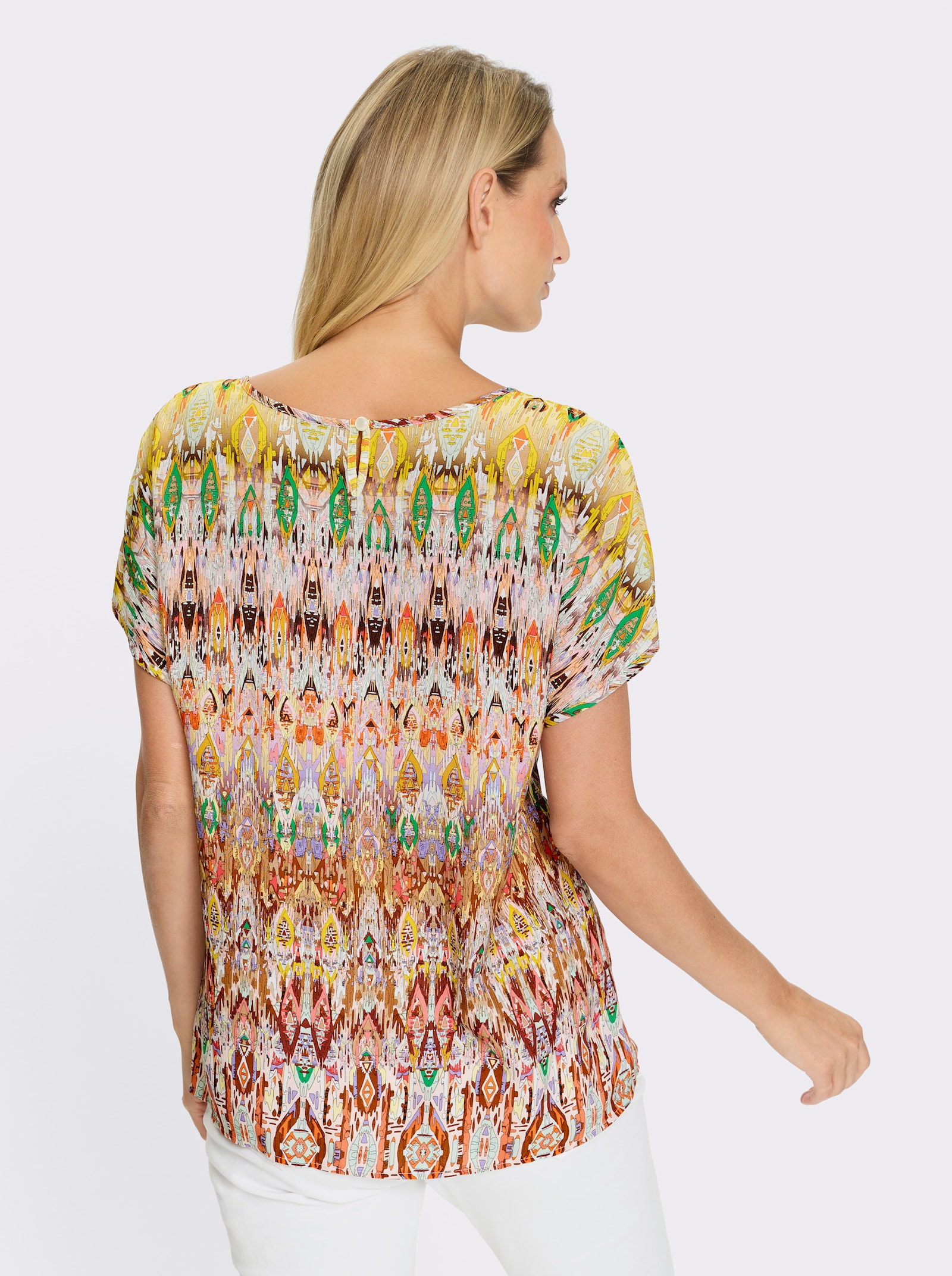 heine Druckbluse mit überschnittener Schulter - braun-gelb-bedruckt