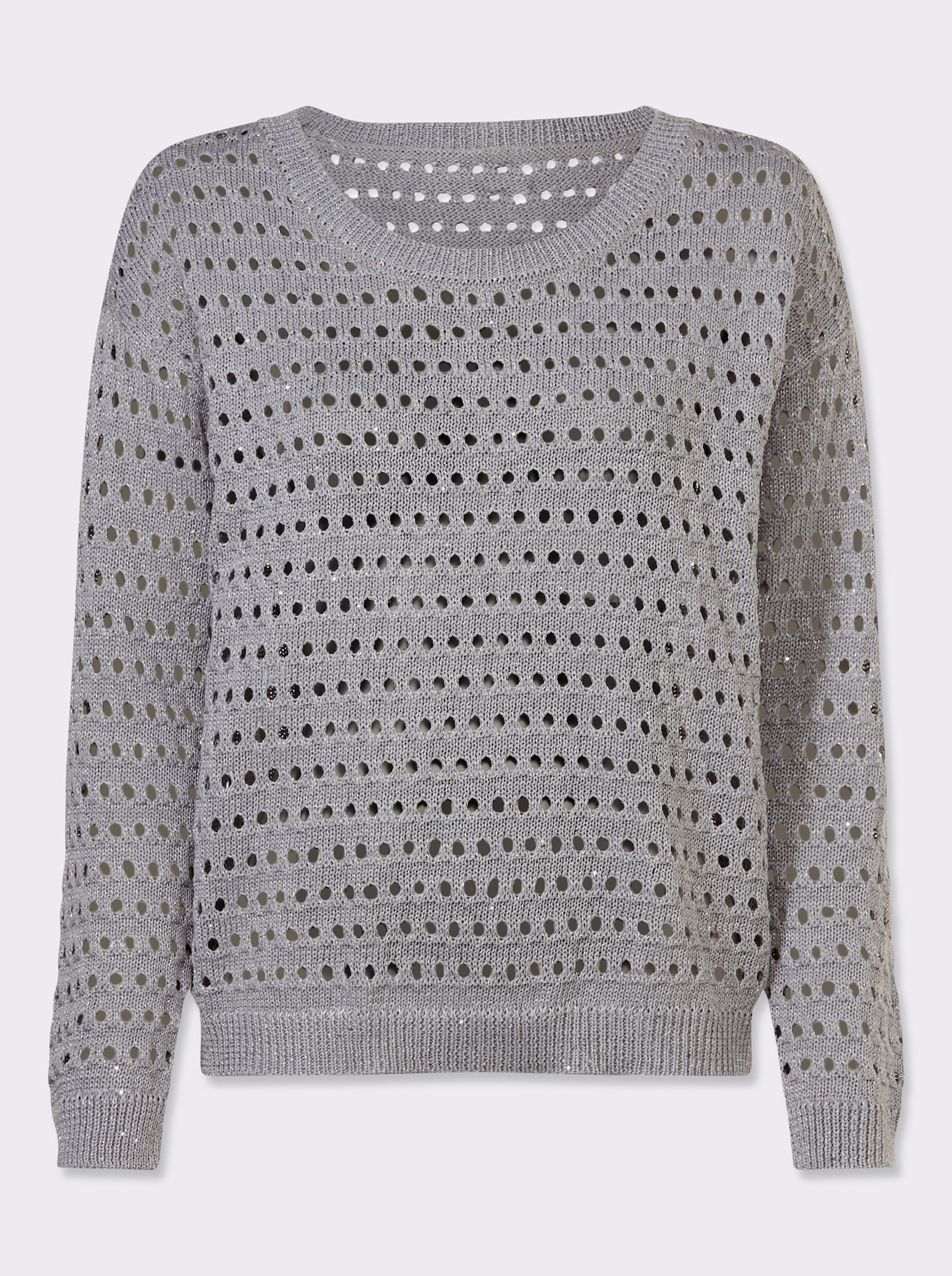 heine Langarm-Pullover mit Lochmuster - steingrau-meliert