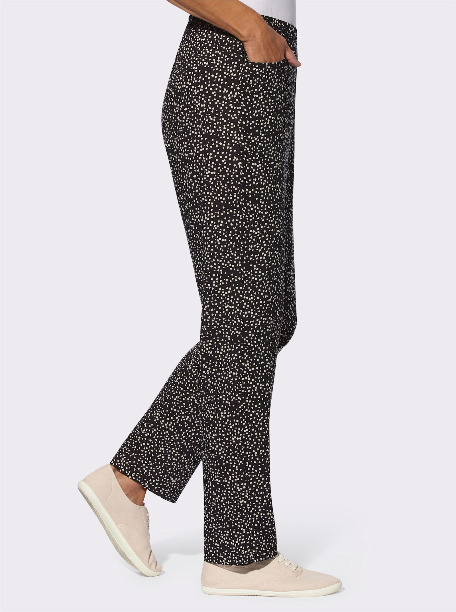 Schlupfhose aus reiner Viskose, bedruckt - schwarz-sand-bedruckt