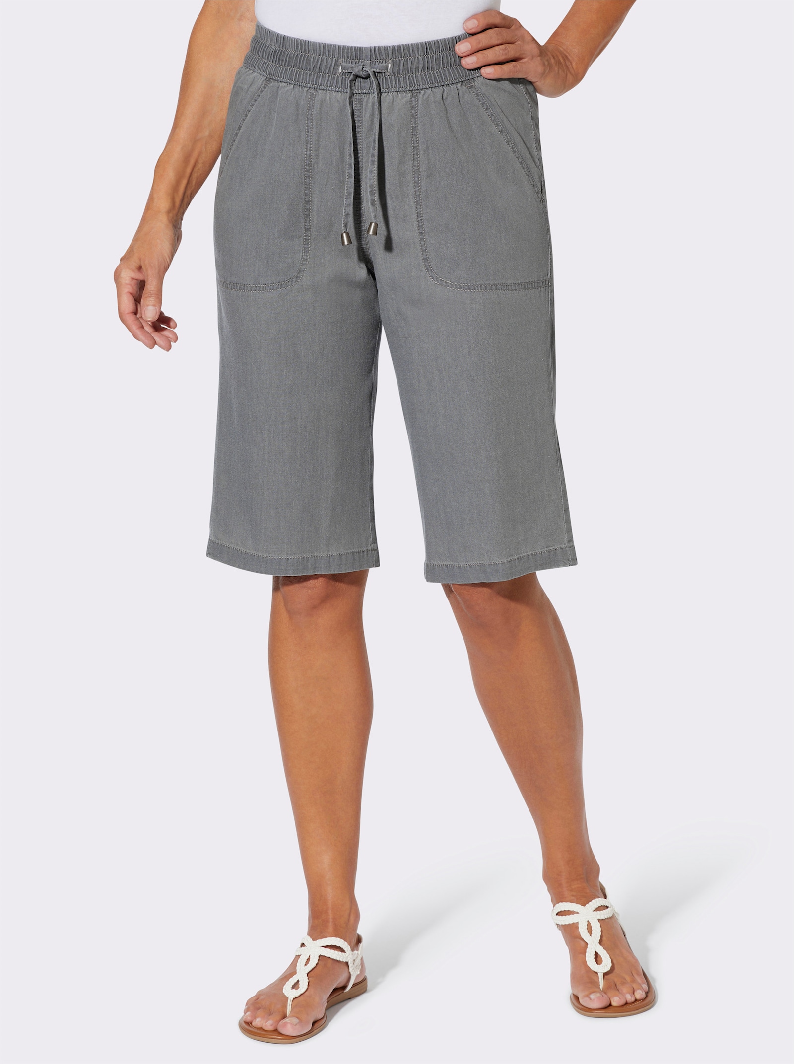 Jeansbermudas mit gesmoktem Dehnbund - grey denim