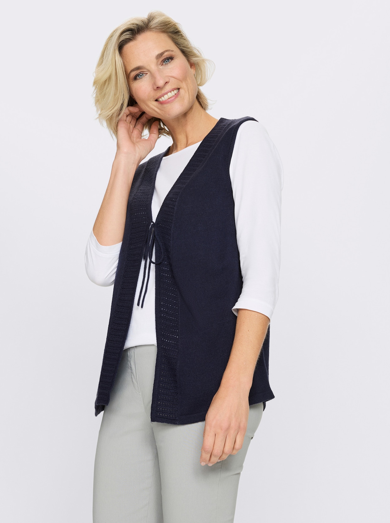 Mouwloos vest met ajourpatroon voor - marine