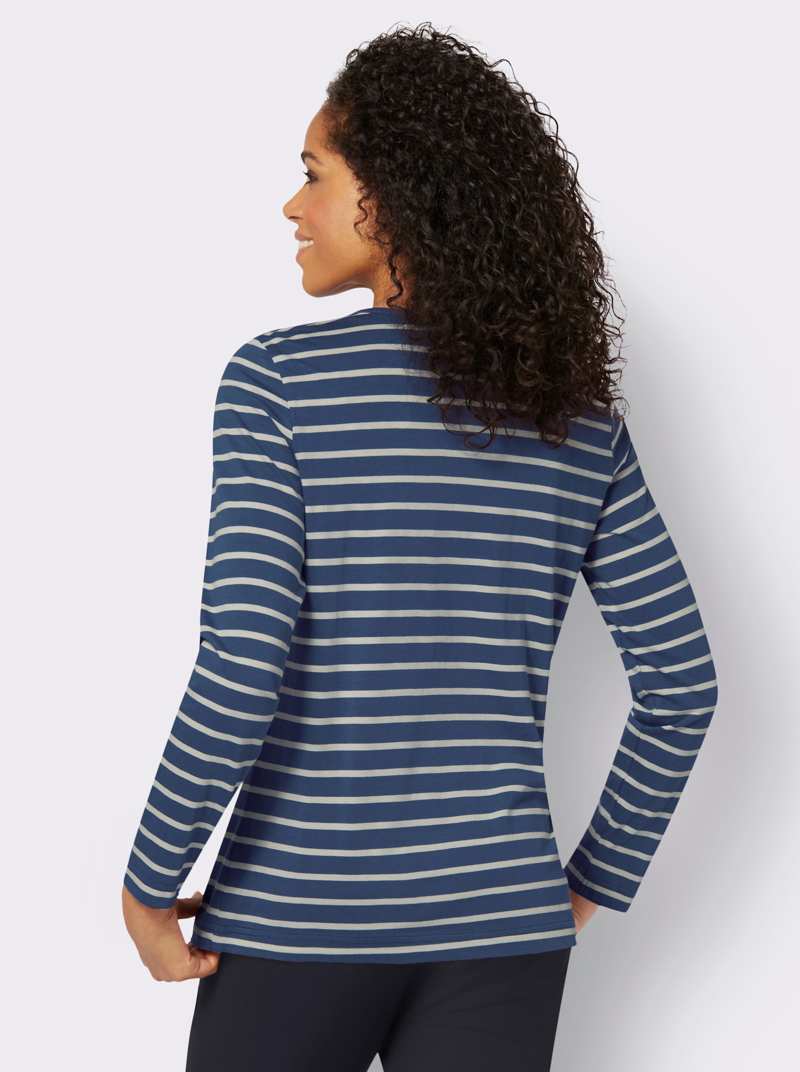Ringelshirt mit Lederimitat-Patches - jeansblau-ecru-gestreift