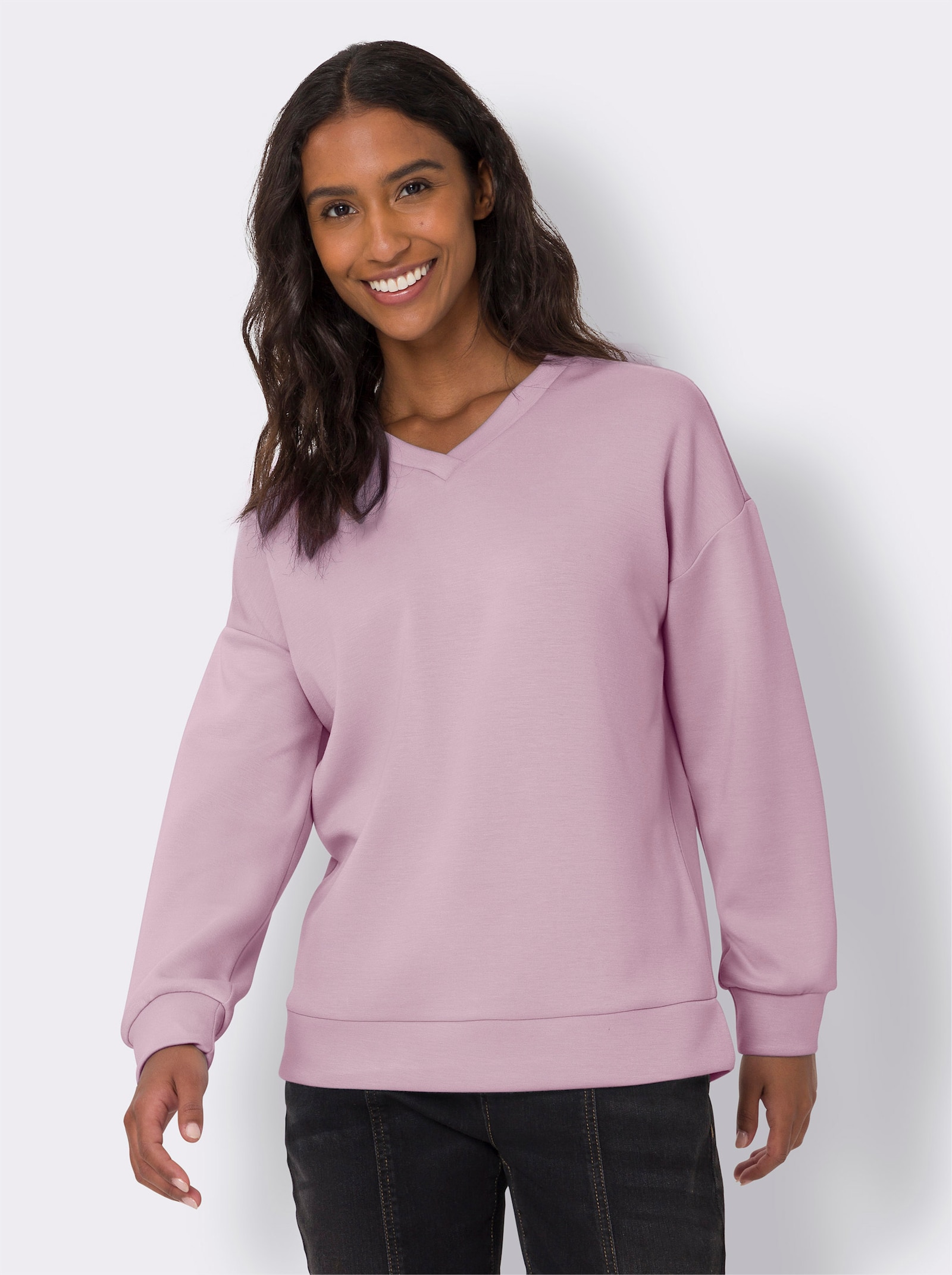 heine Sweatshirt mit V-Ausschnitt, weich - mauve
