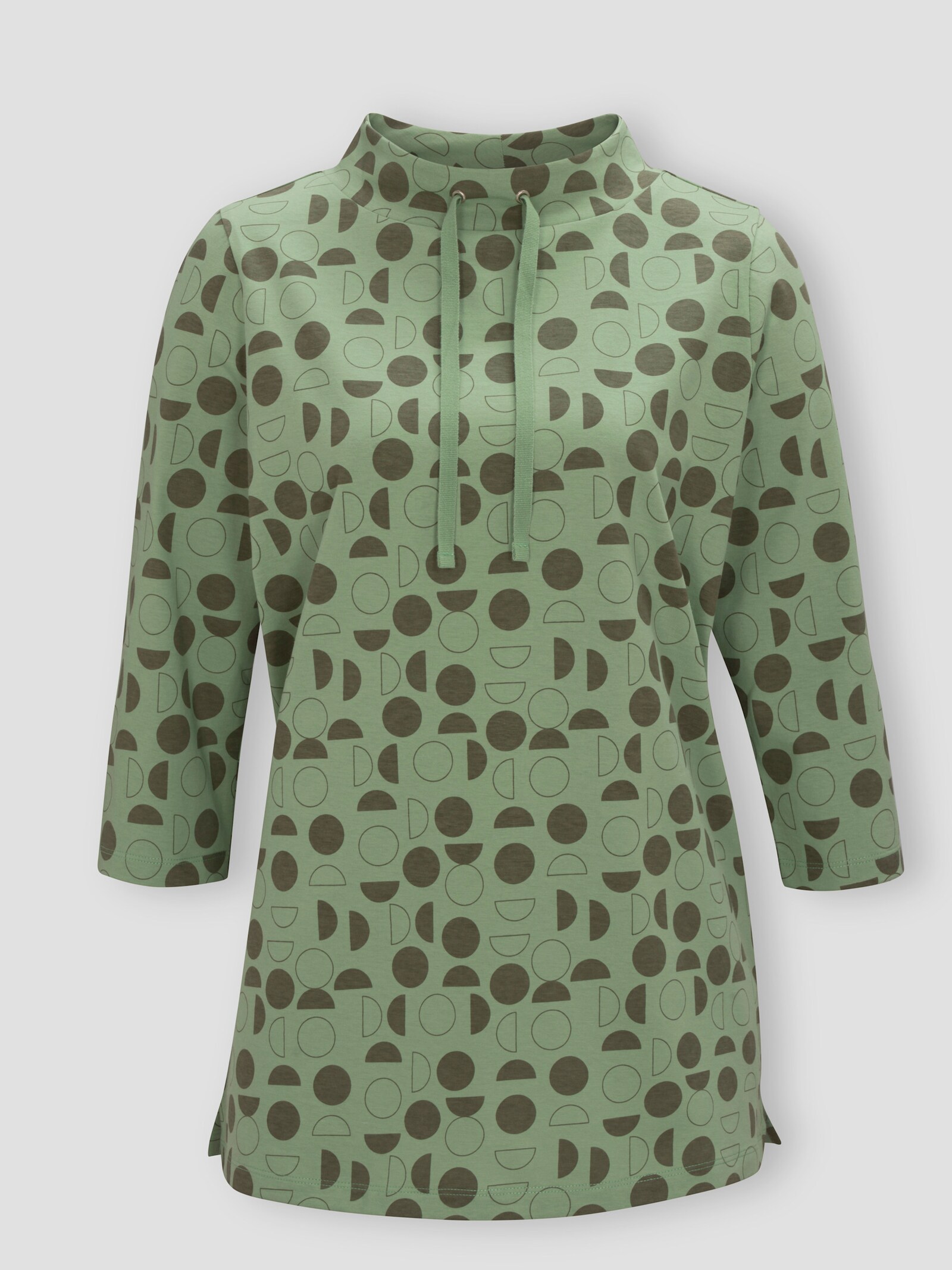 Longshirt mit Seitenschlitzen - eucalyptus-khaki-bedruckt