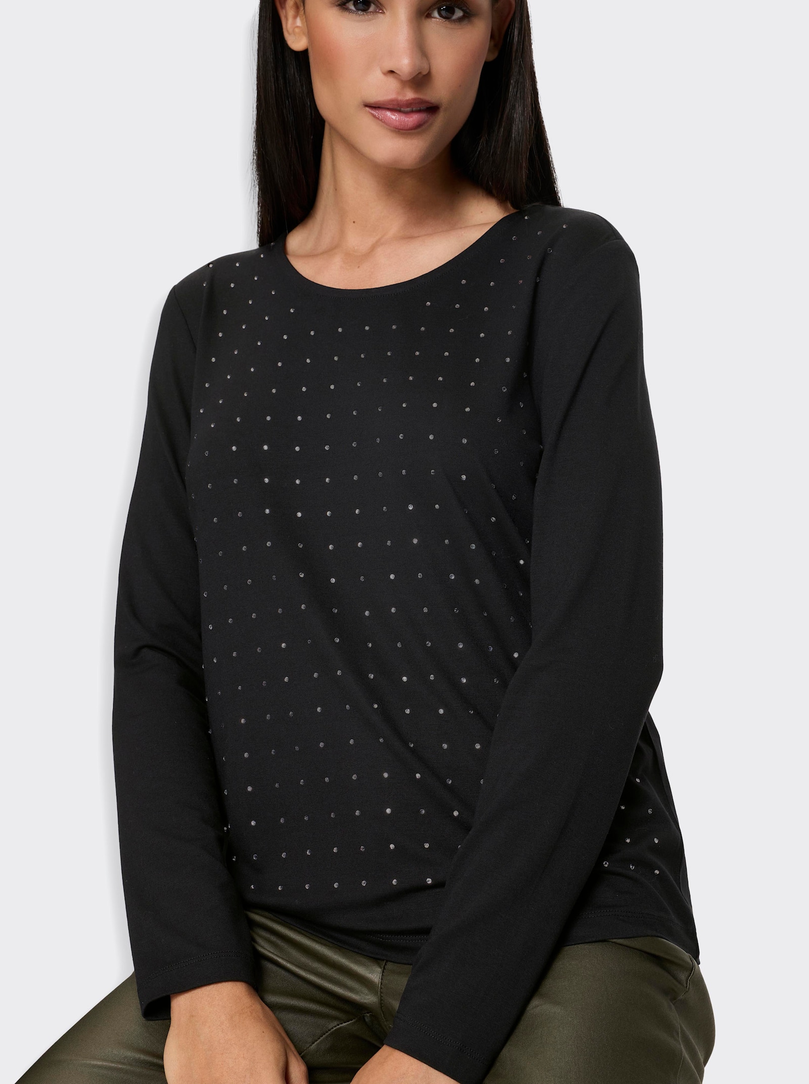 heine Rundhalsshirt mit Glitzersteinchen - schwarz
