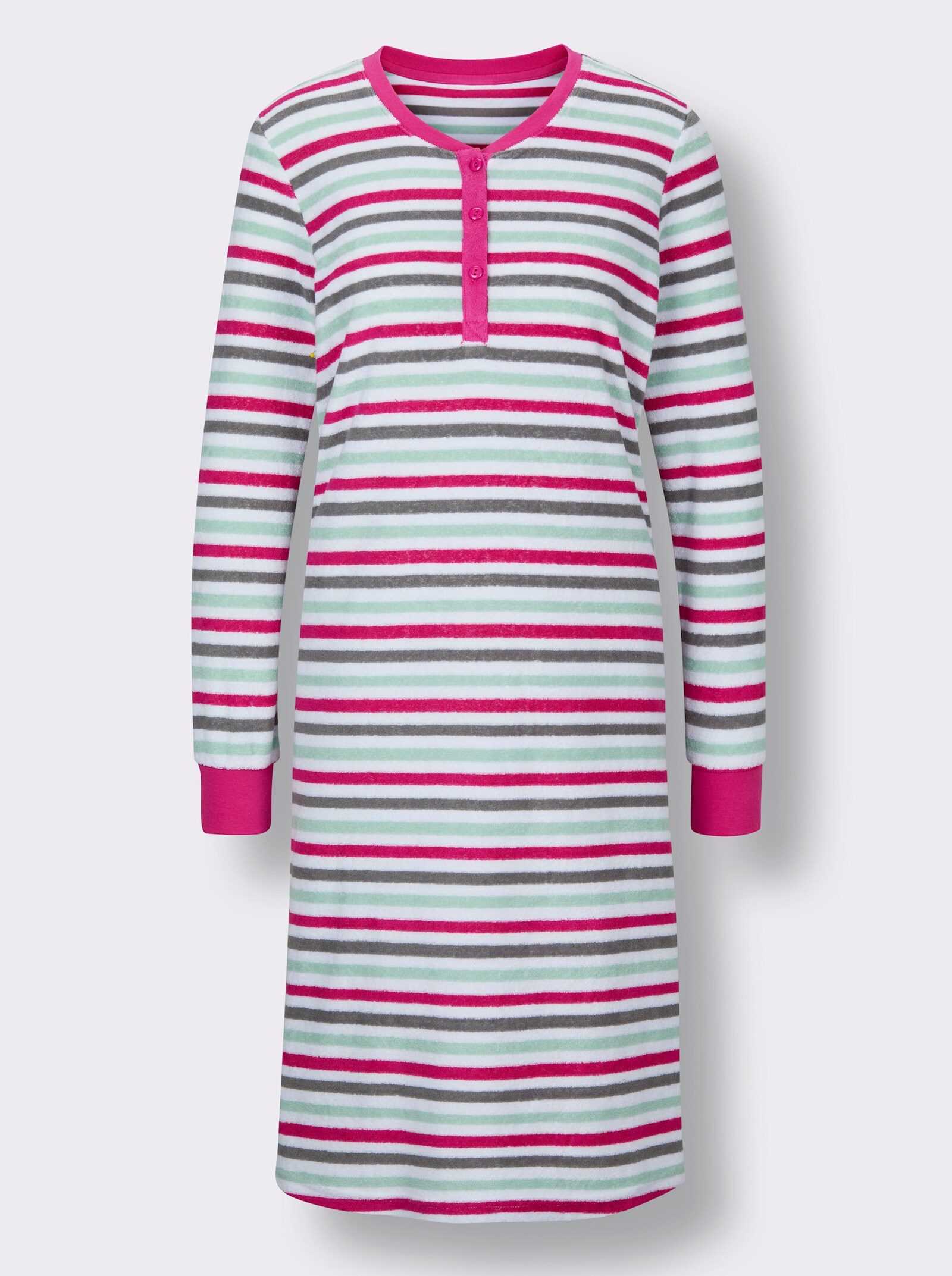wäschepur Nachthemd in Frottee-Qualität - fuchsia-weiß-geringelt