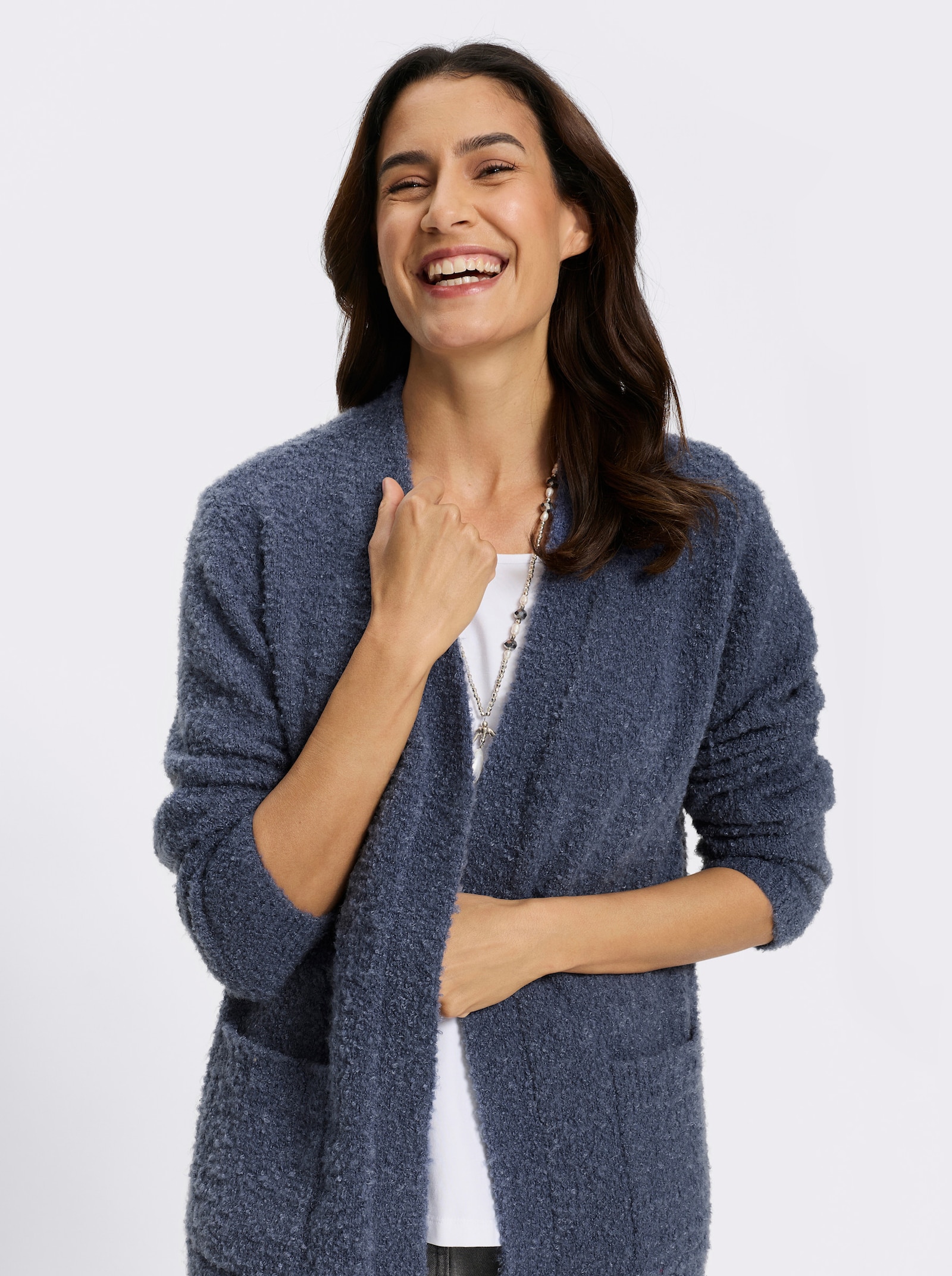Strickjacke aus flauschigem Bouclé-Garn - rauchblau