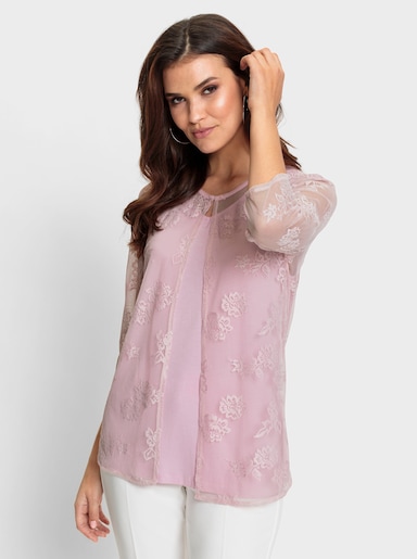 2-in-1-Shirt mit Blüten-Spitze - rosé