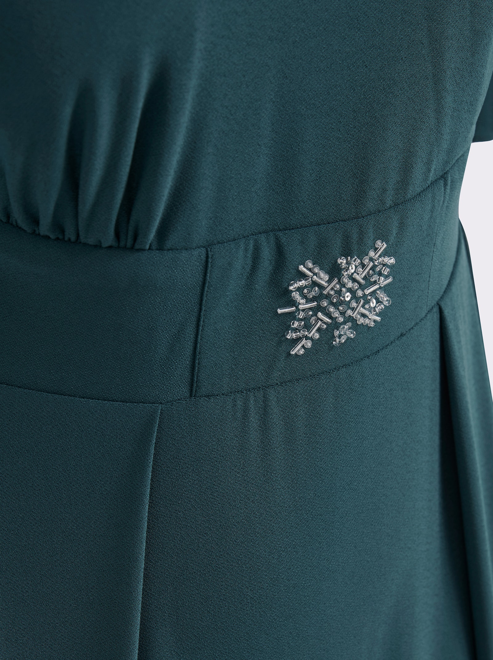 sheego Abendkleid mit Stickerei am Taillenbund - petrol