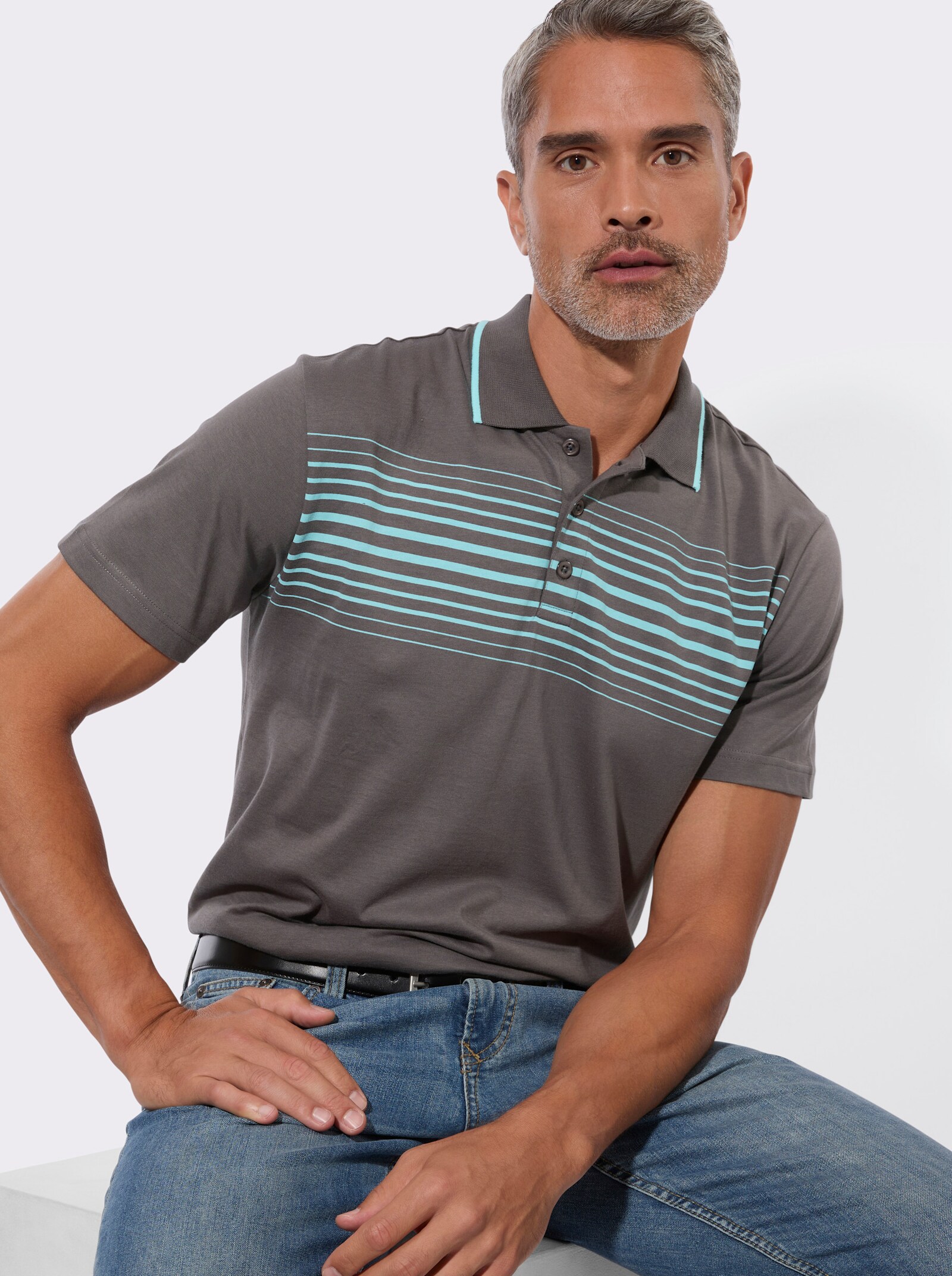 Poloshirt mit schmalen Kontraststreifen - anthrazit