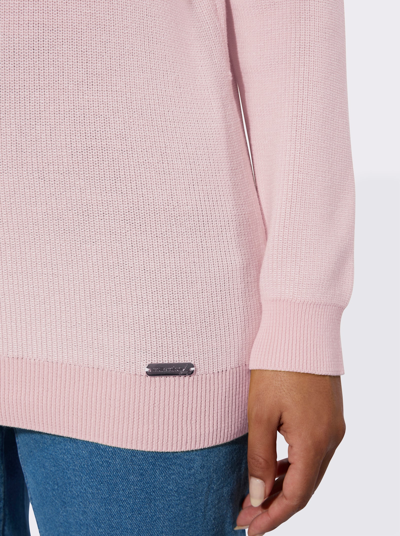 Rundhalspullover mit Rauten-Jacquard-Muster - hellrosé-meliert