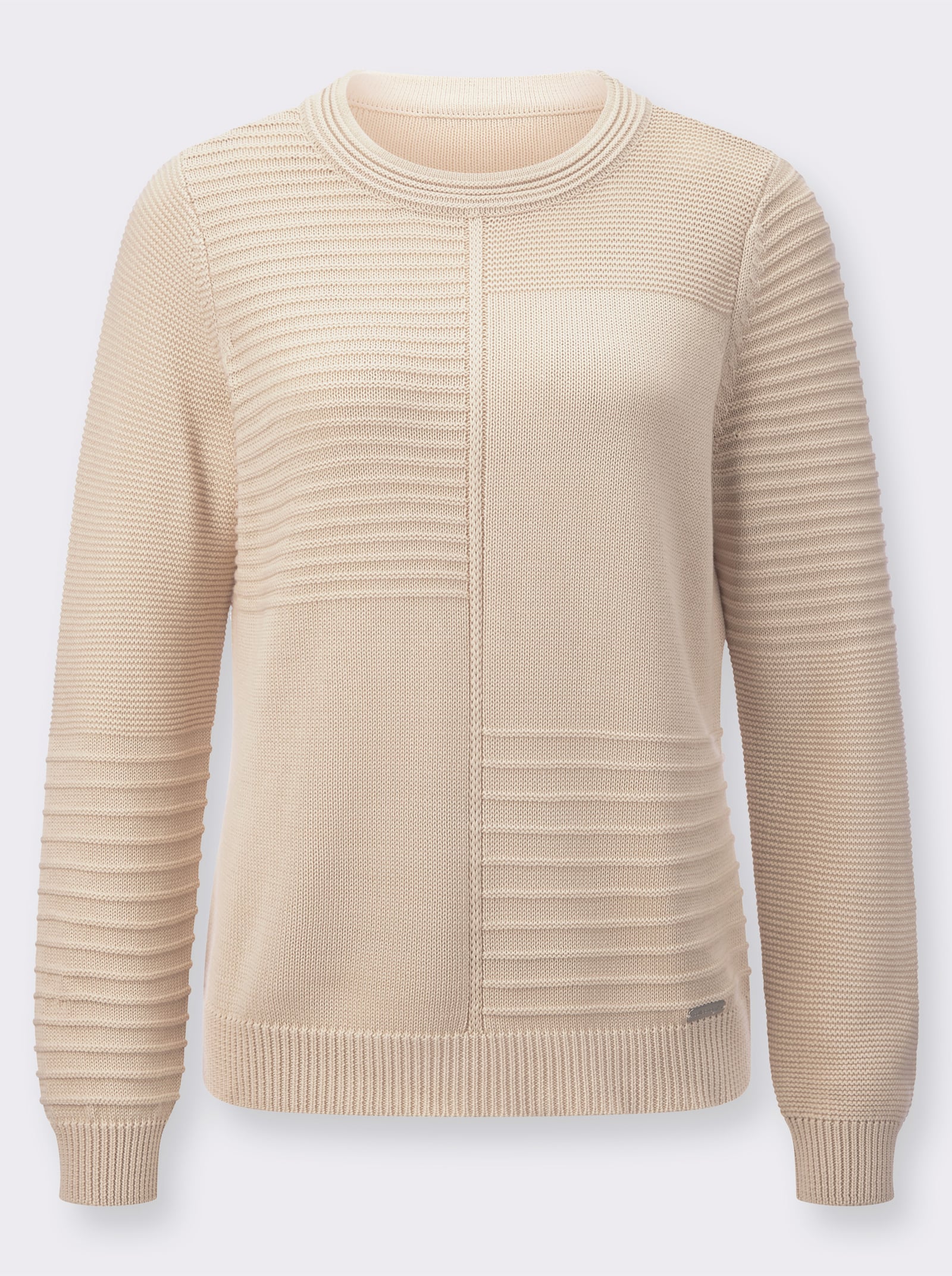 Rundhalspullover im Strickmuster-Mix - elfenbein
