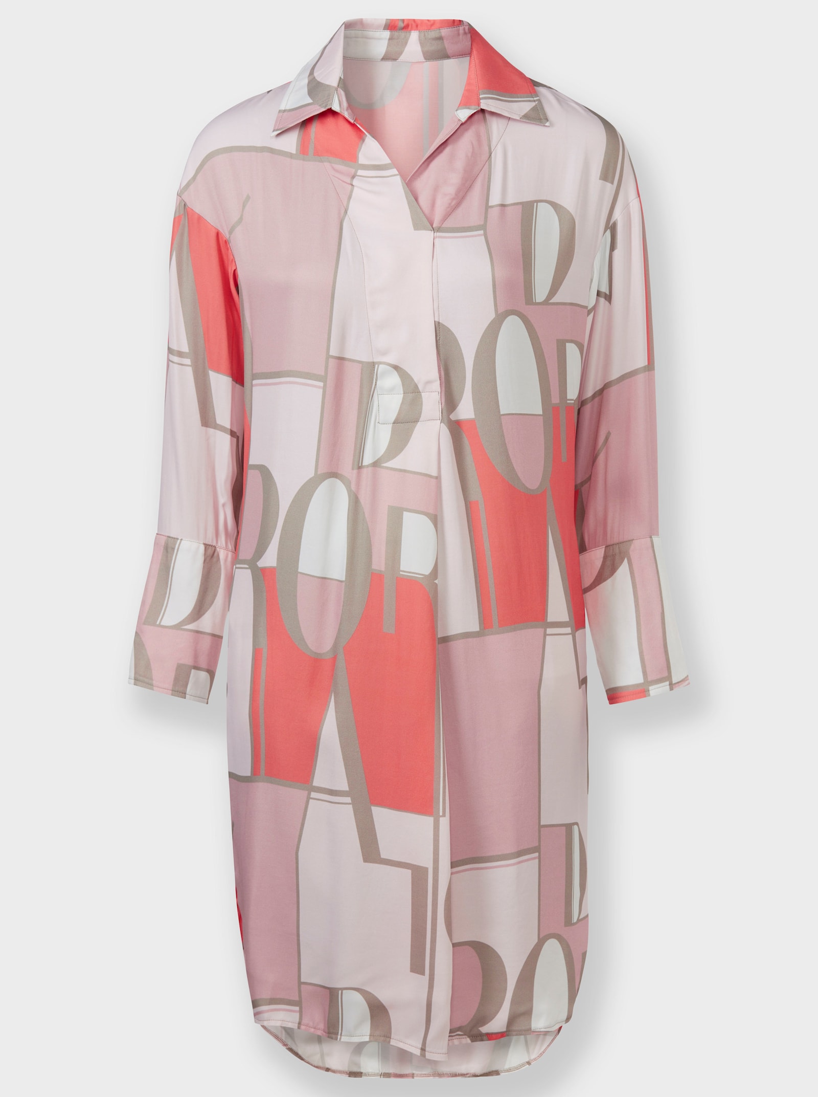 heine Druckkleid mit Hemdkragen - koralle-hellrosé-bedruckt