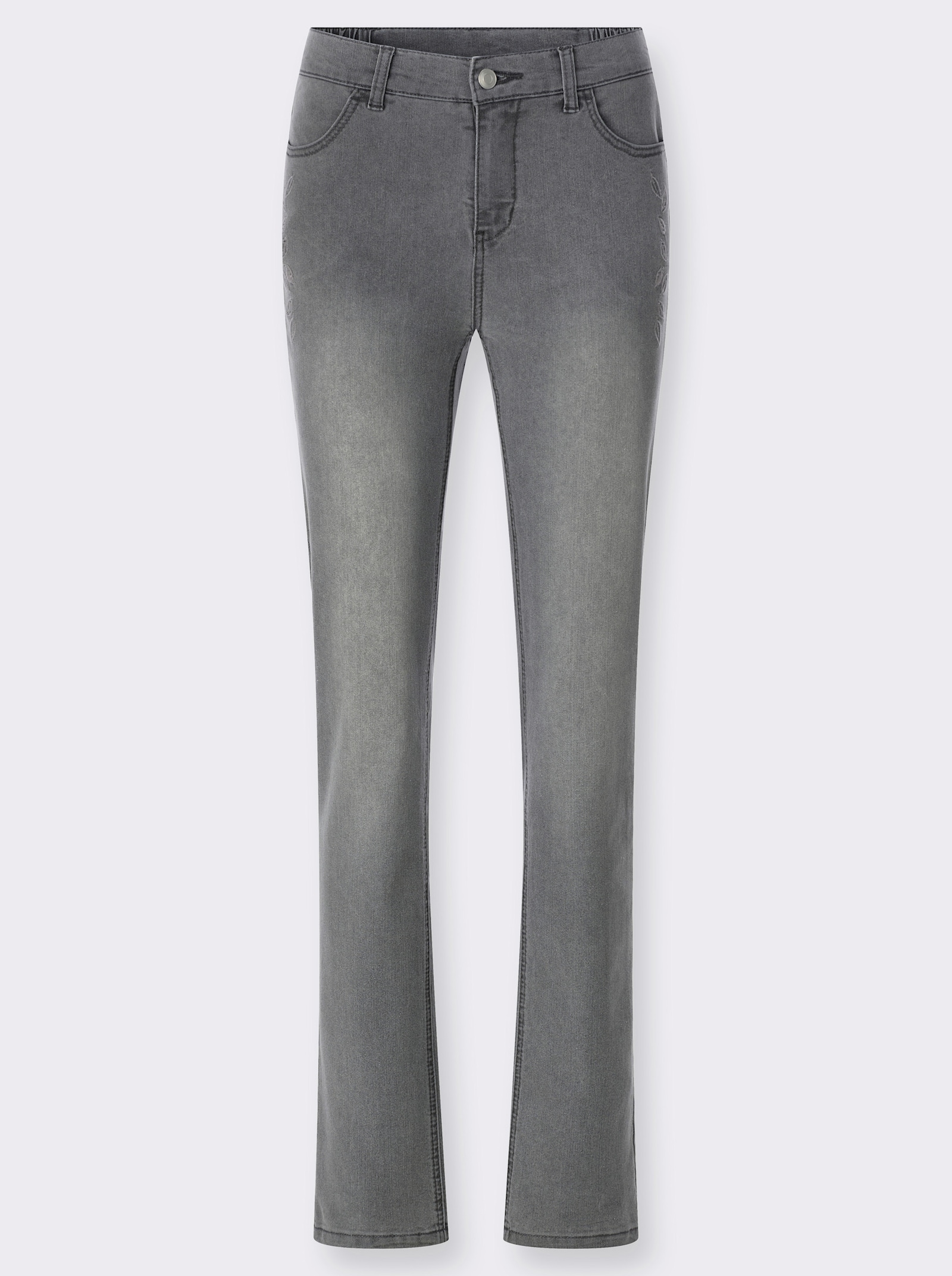Stretch-Jeans mit ton-in-ton-farbener Stickerei - stone-grey-denim