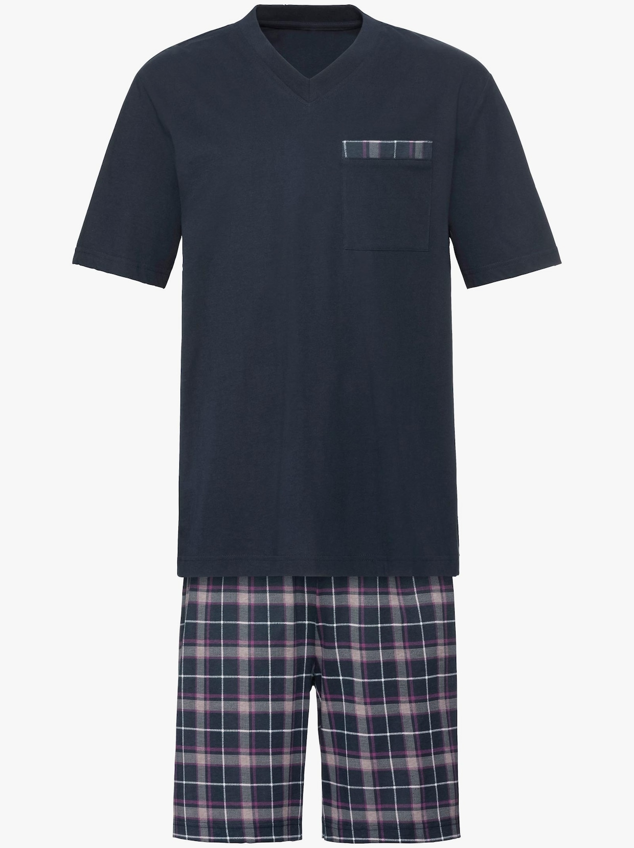 Krátké pyžamo - námořnická modrá-potisk