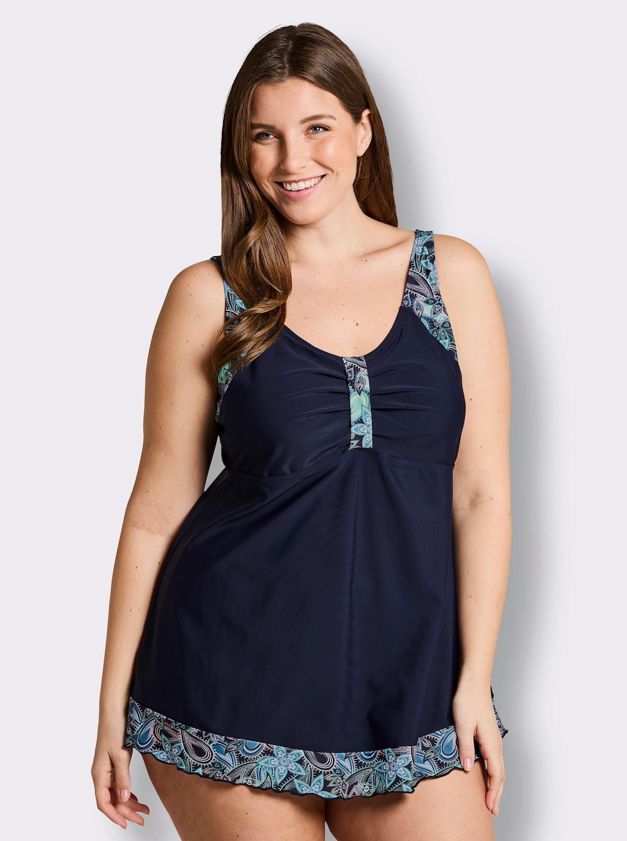 feel good Tankini-Oberteil in A-Linie - marine-smaragd-bedruckt