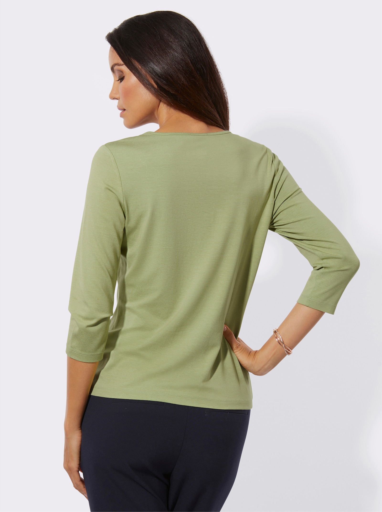 3/4-Arm-Shirt mit Spitze am Ausschnitt - lindgrün