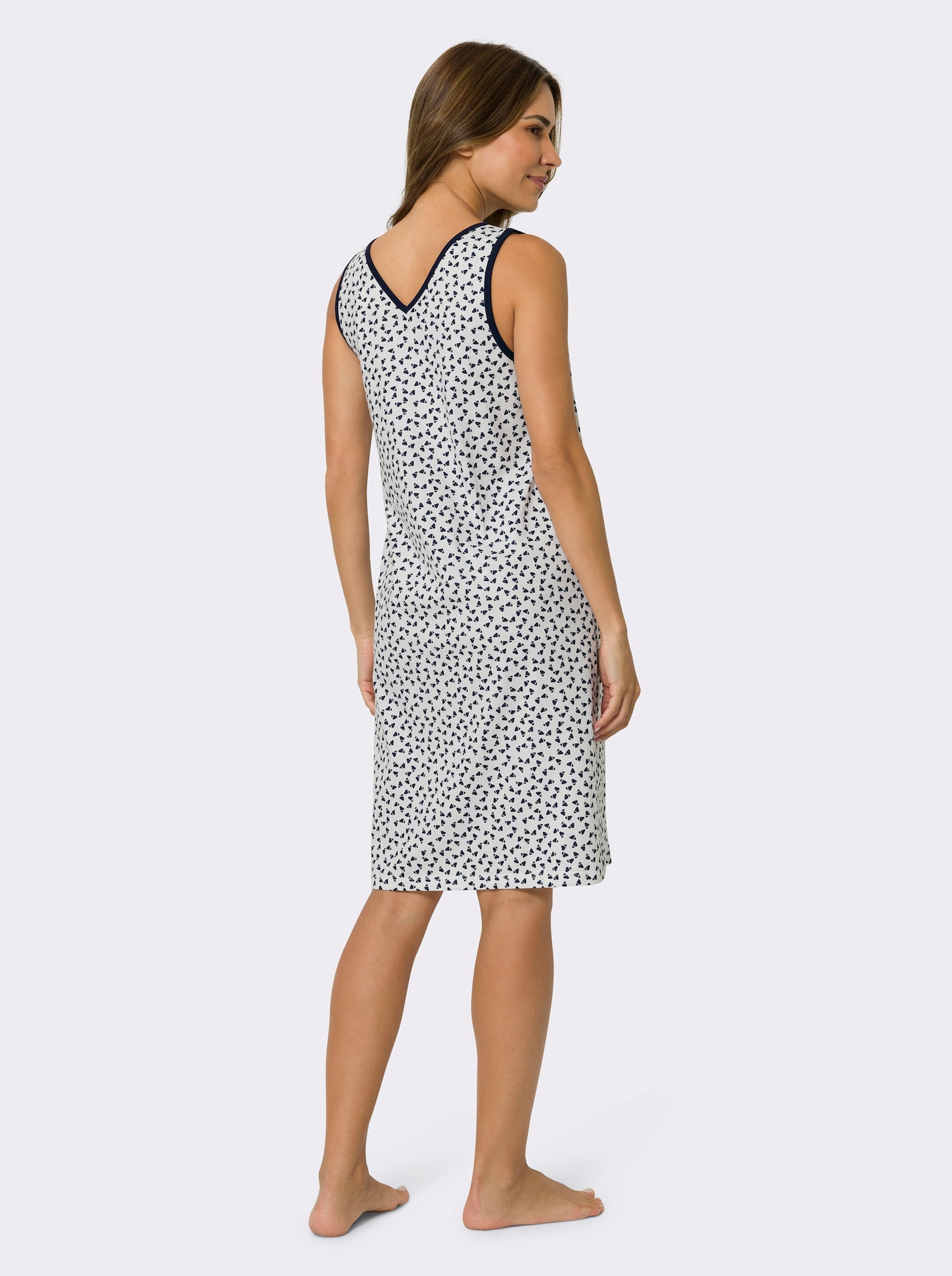 Noční košile do A - bílá-námořnická modrá-potisk