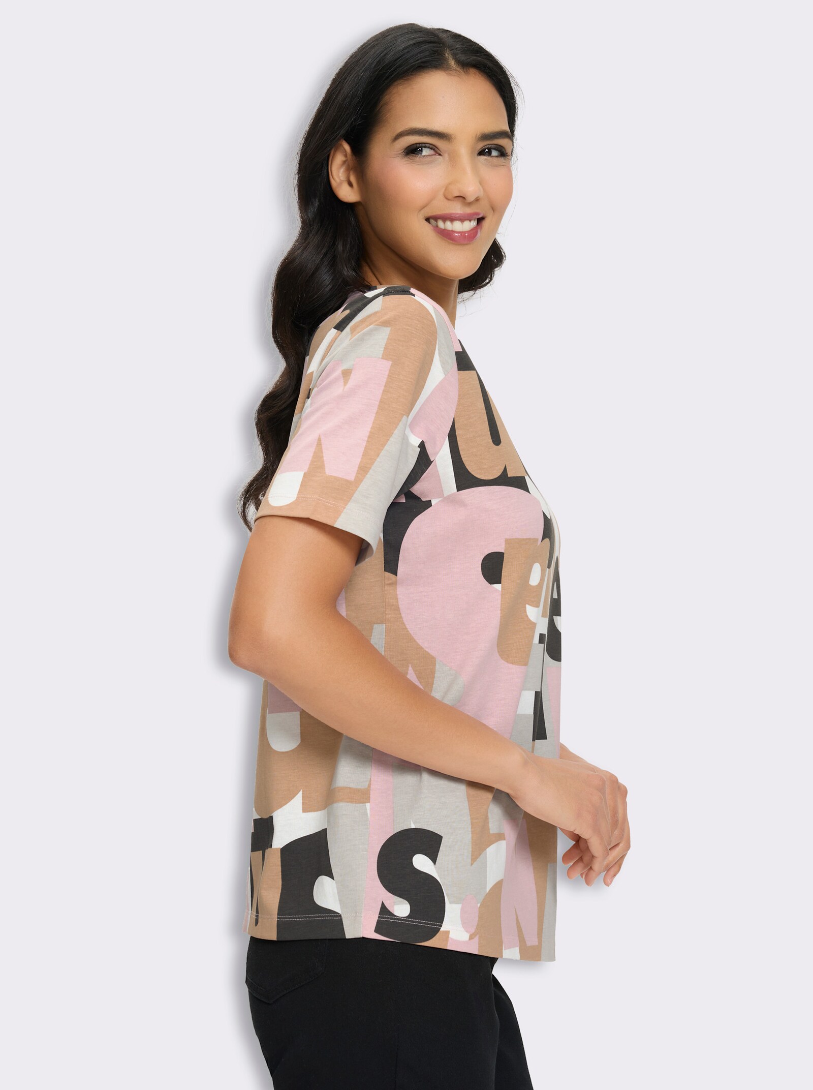 Kurzarmshirt - hortensie-graphit-bedruckt