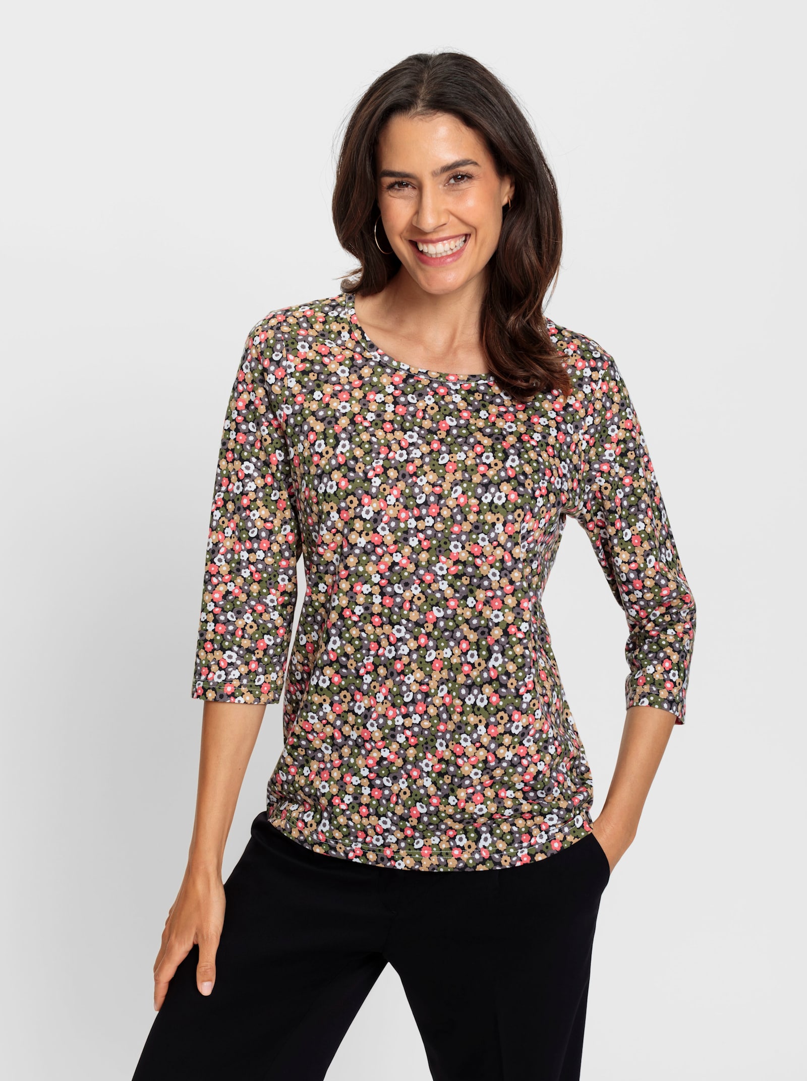 Shirt met print en ronde hals - grapefruit/olijf bedrukt