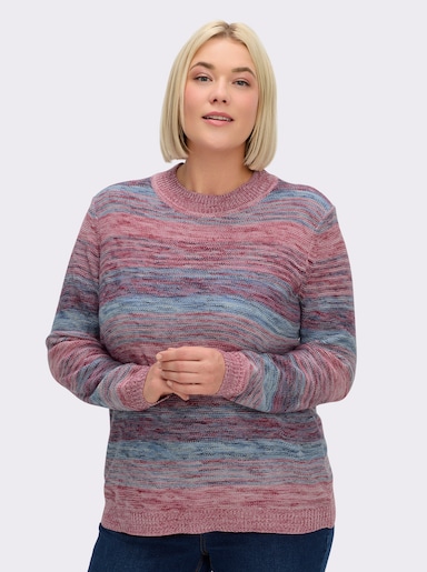 Stehkragenpullover in Melange-Optik - altrosa-mittelblau-meliert