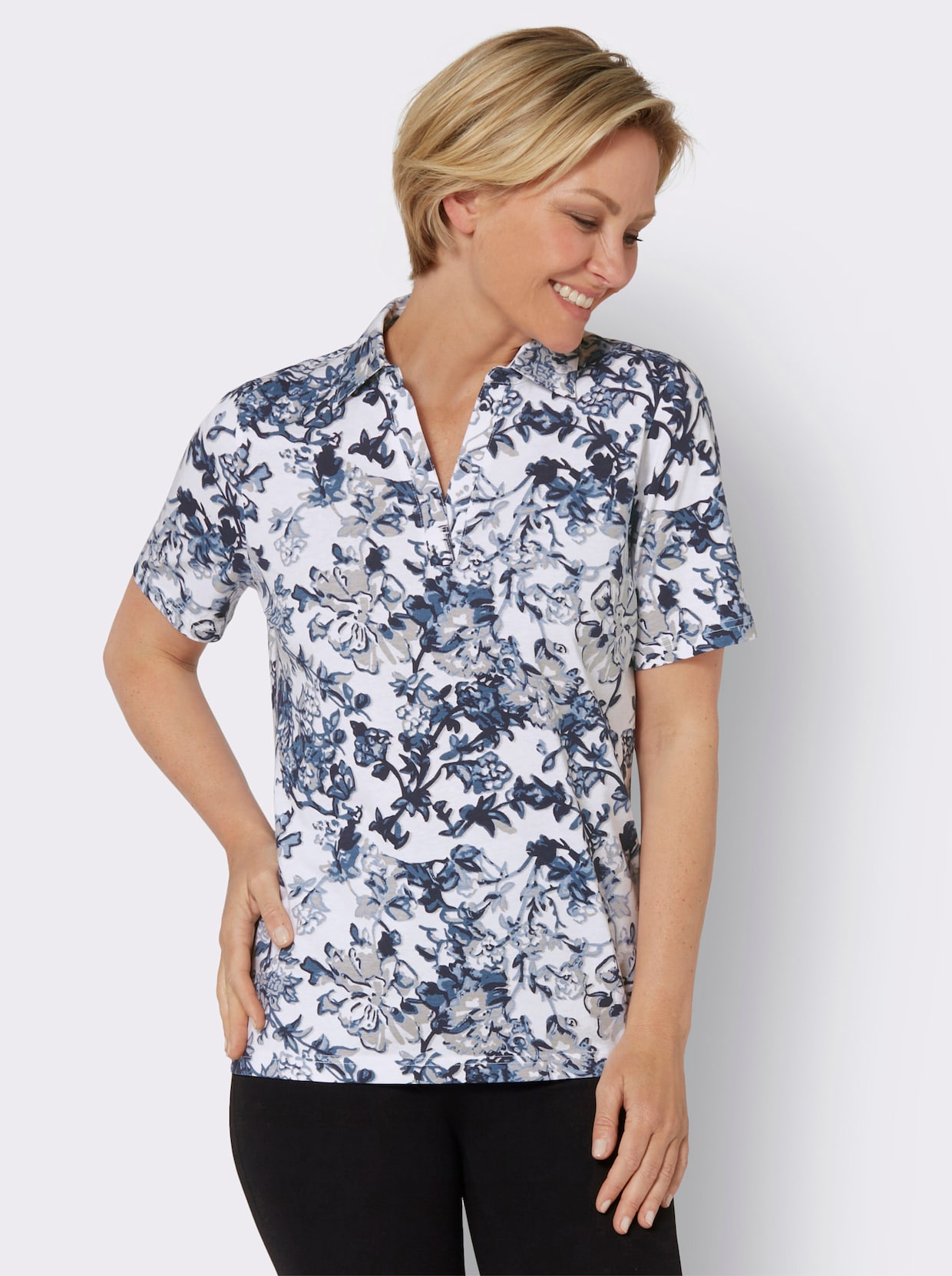 Poloshirt - wit/marine geprint