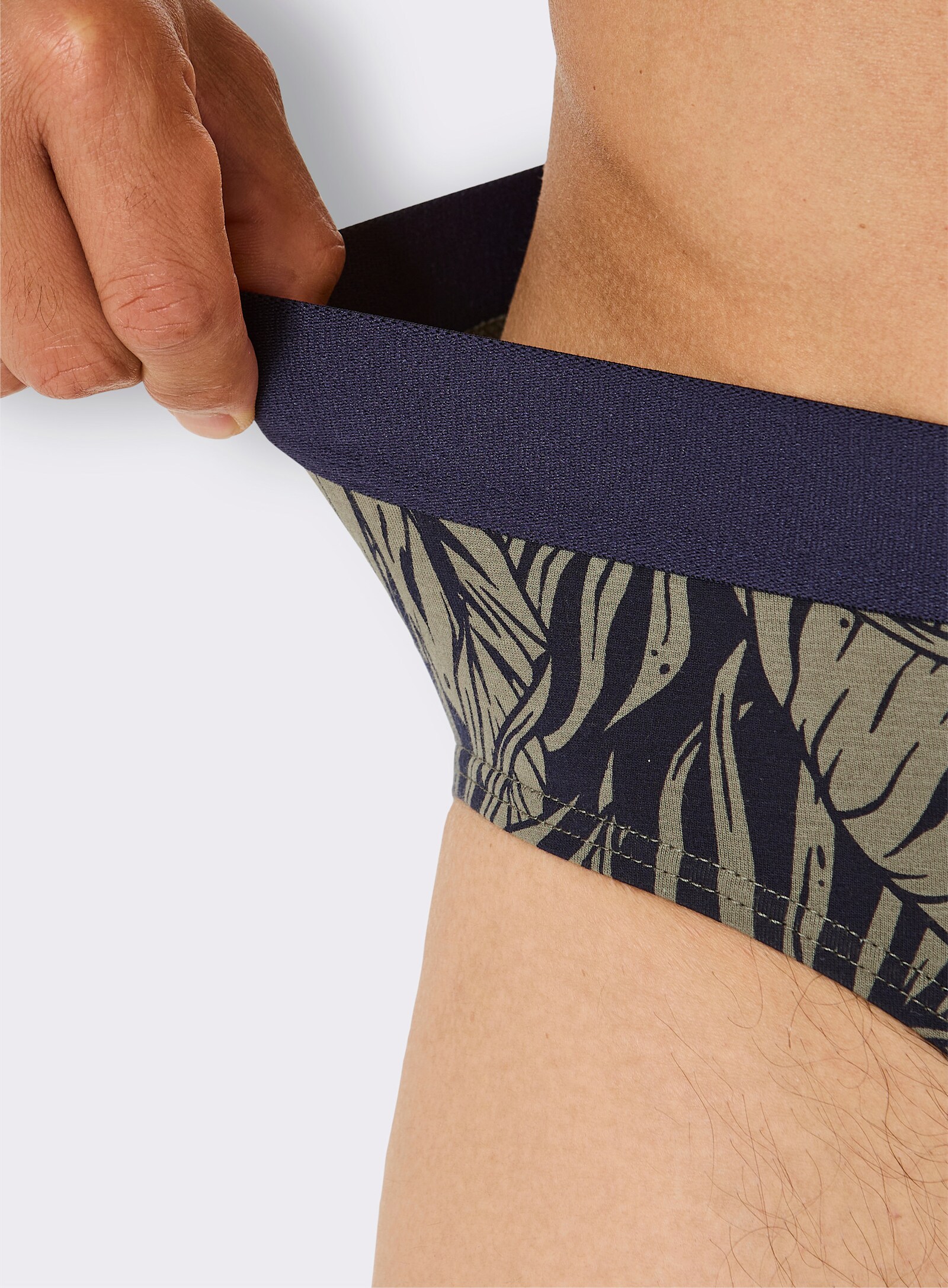 wäschepur men Slip im 3er-Pack - marine-khaki-bedruckt + marine + khaki