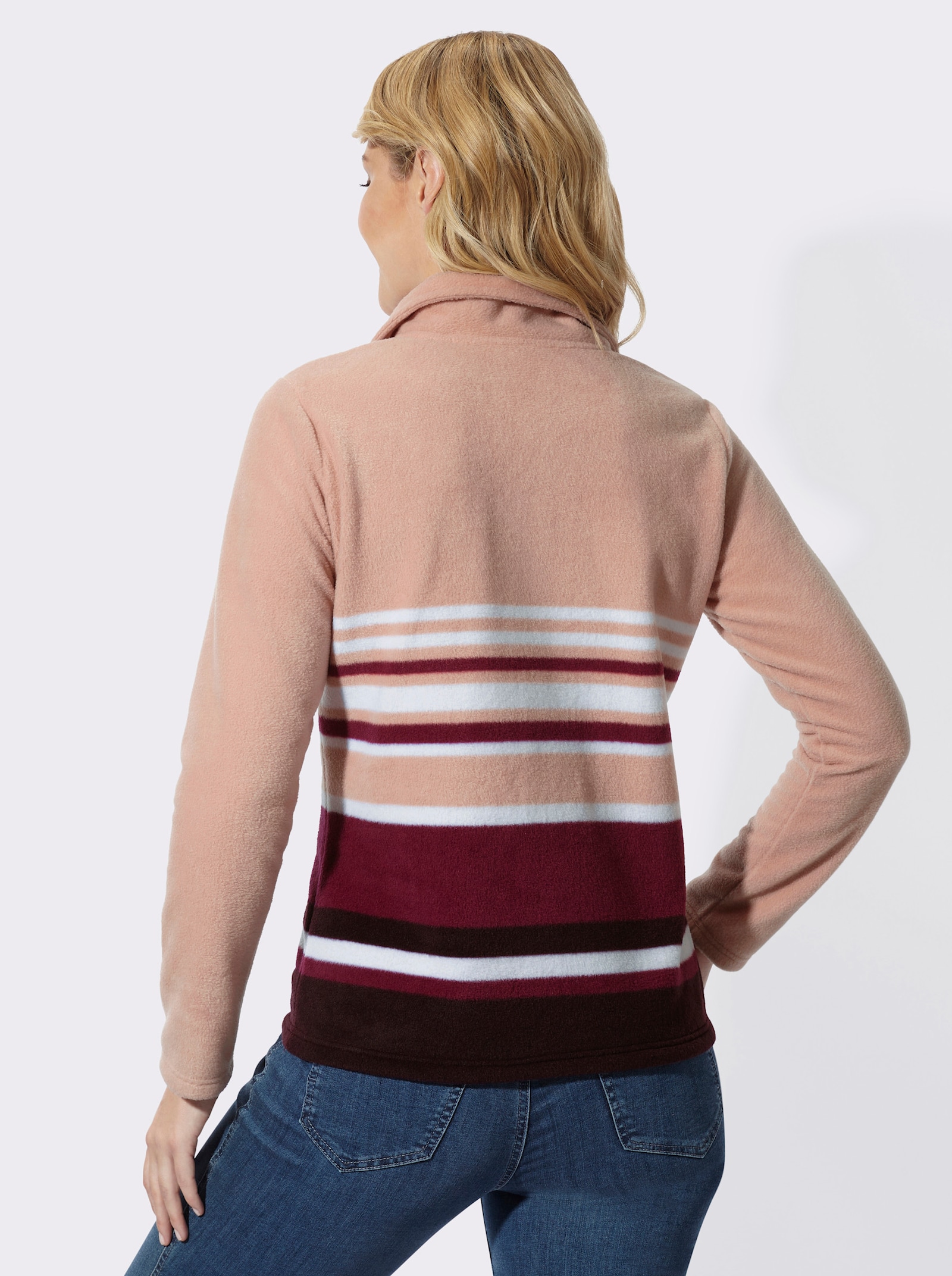 Fleeceshirt im Ringelmuster - puder-malve-bedruckt