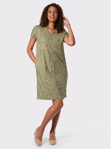 Webkleid in A-Form - schilf-khaki-bedruckt