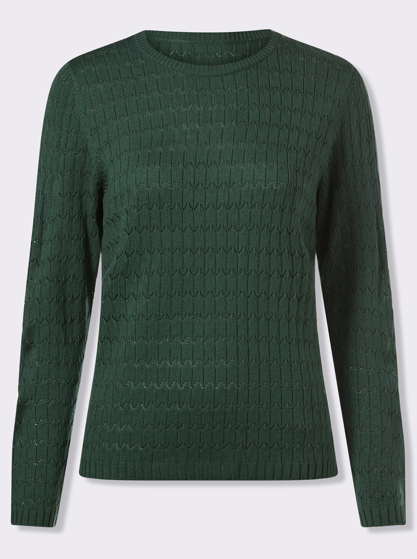 Rundhalspullover mit Strickmuster-Mix - moos