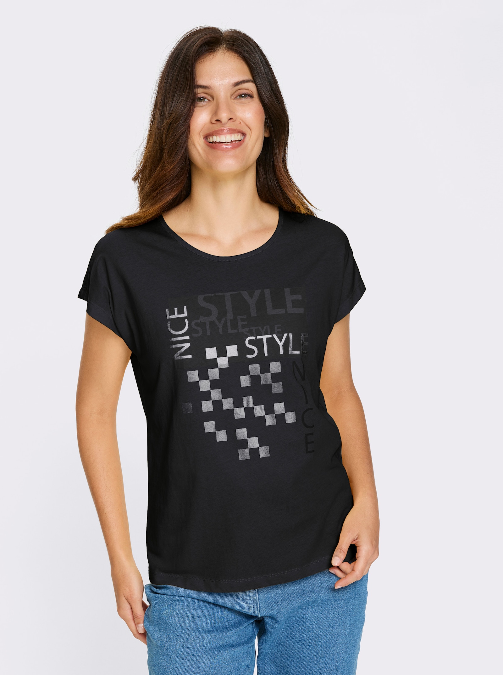 Kurzarmshirt mit silberfarbenen Effekten - schwarz