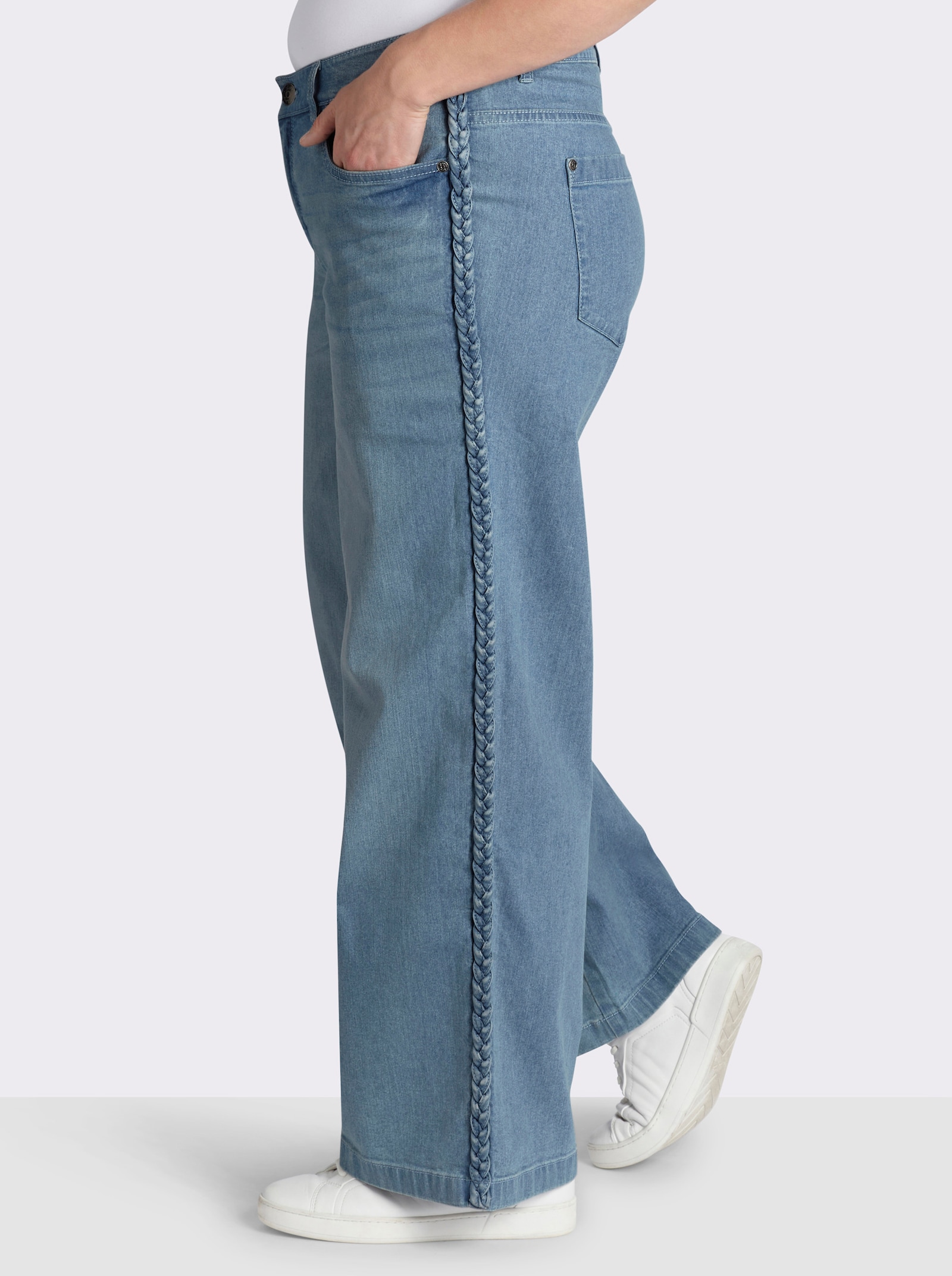 sheego Jeans mit geflochtenen Streifen am weiten Bein - blue-bleached
