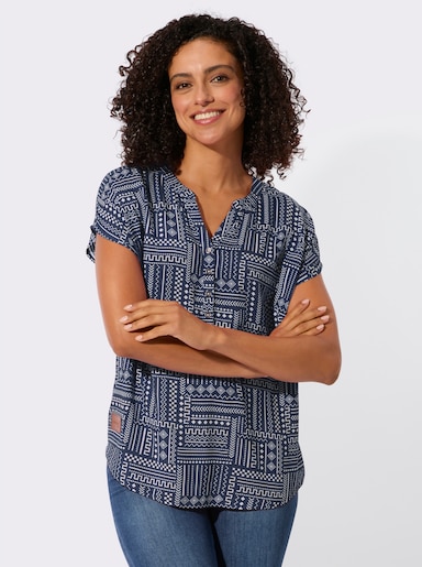 Druckbluse - marine-ecru-gemustert