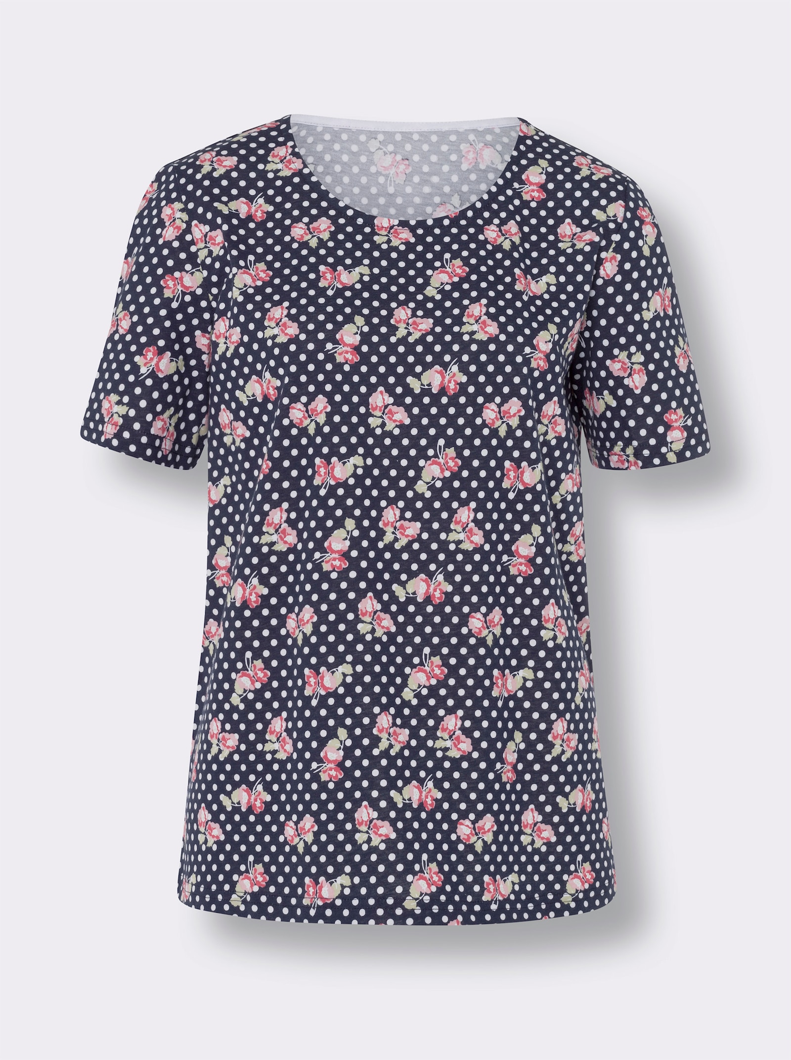 Shirt met korte mouwen van puur katoen - marine-langoustine bedrukt