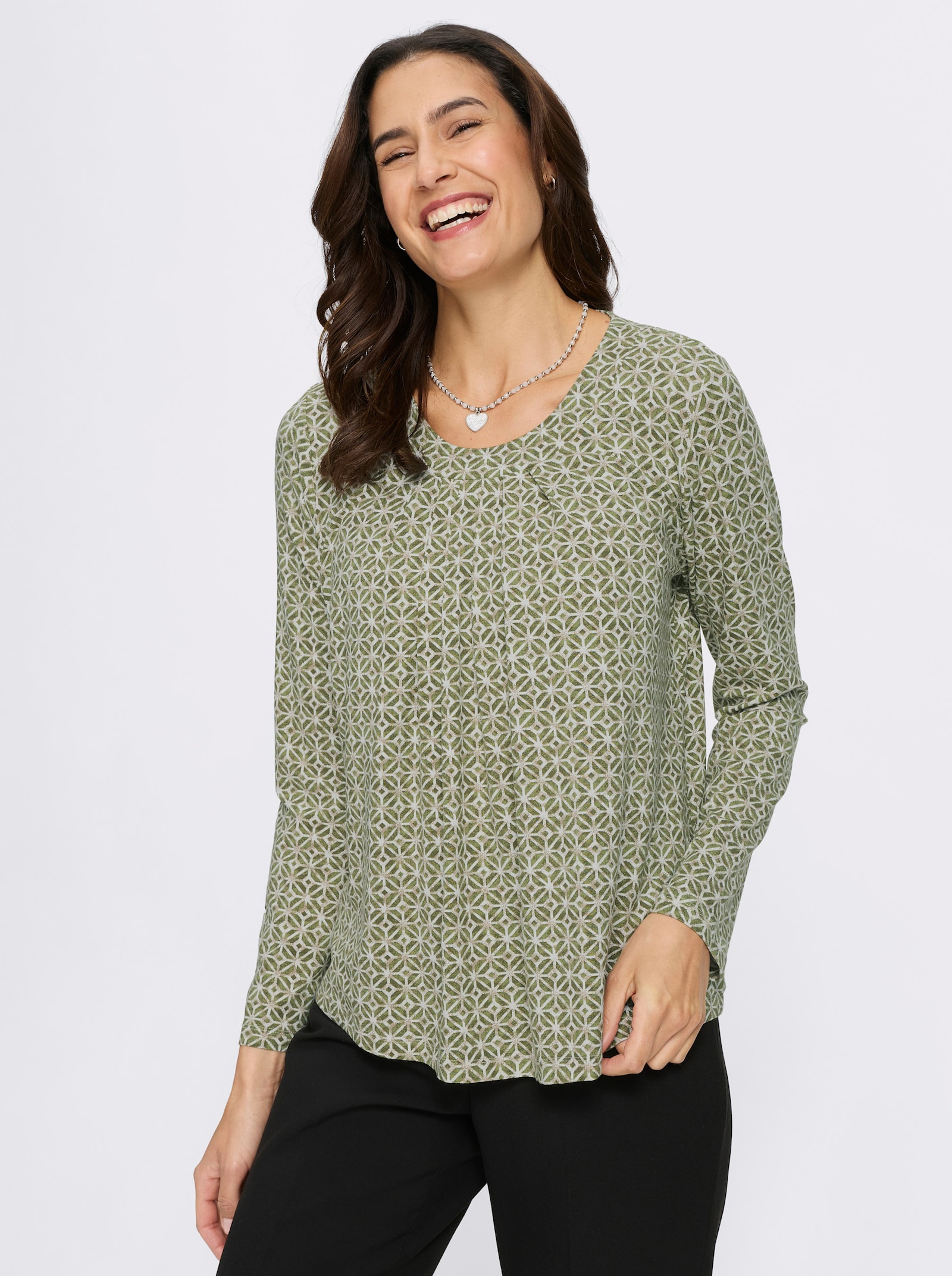 Print-Shirt mit Falten-Details - ecru-schilf-bedruckt